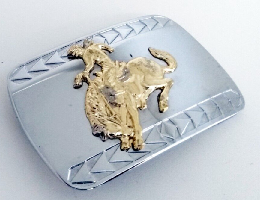 Western Style Silver & Gold Tone Bucking Bronco Belt Buckle