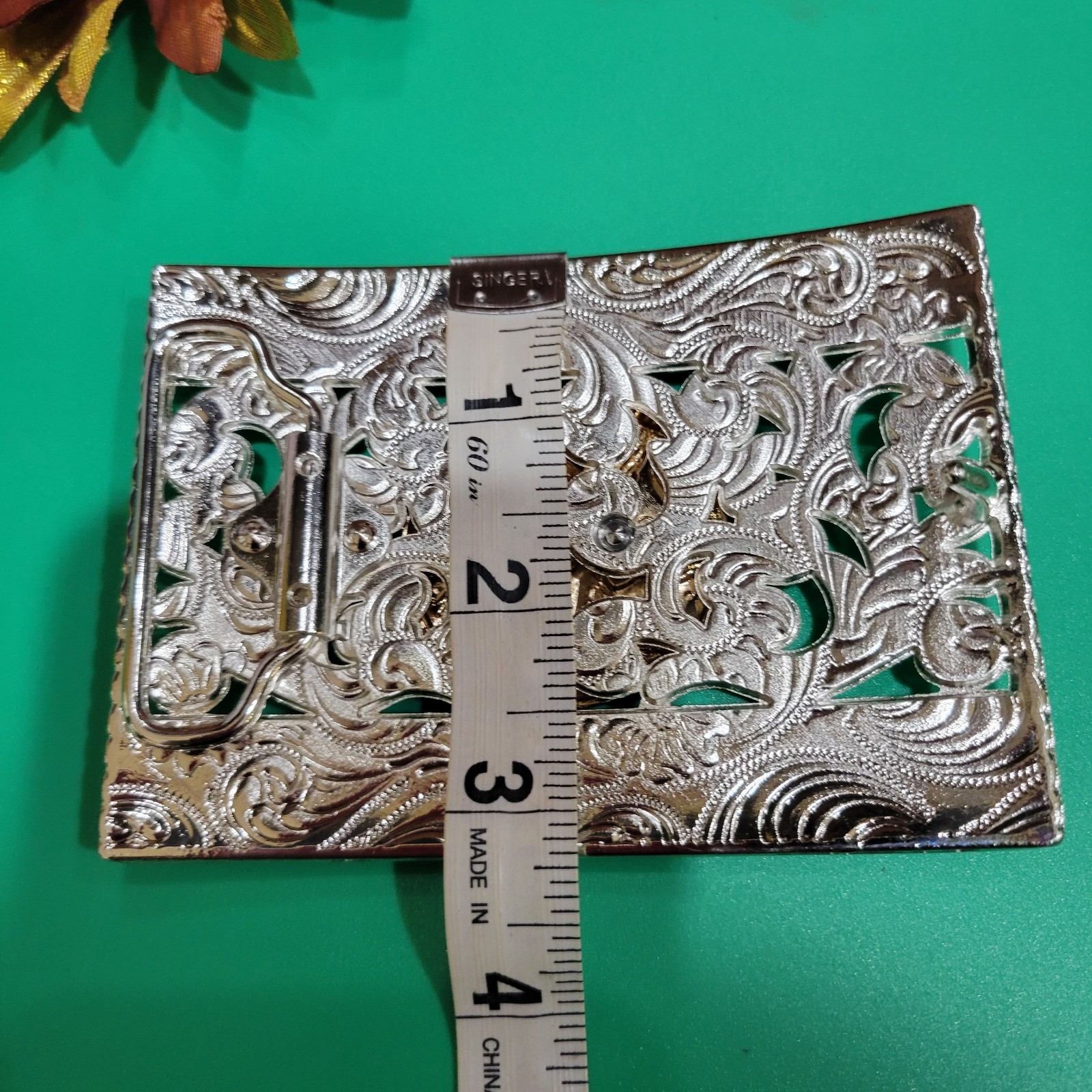 Centenario Cowboy Belt Buckle Western Rodeo Silver & Rose Gold Faux 50 Peso