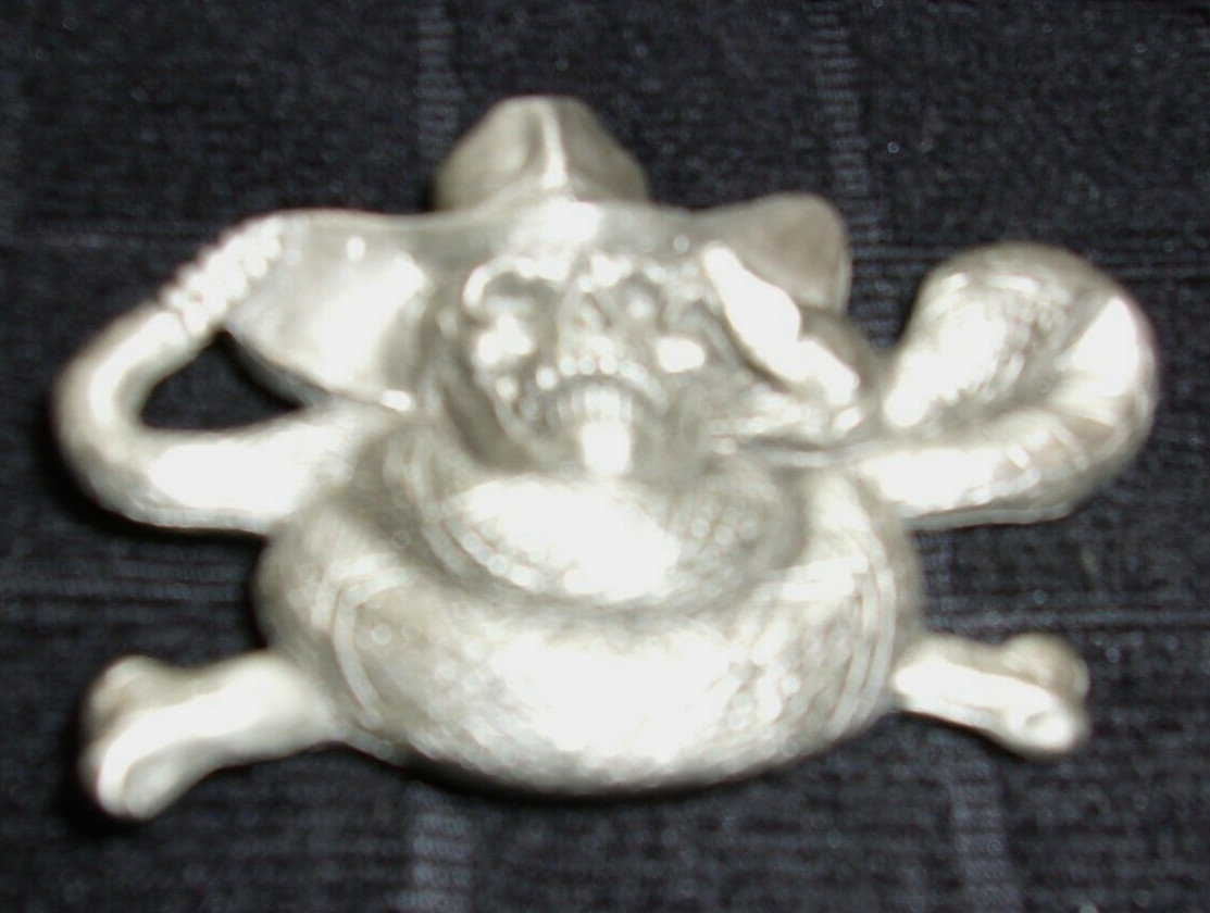 VNTG 1990 GREAT AMERICAN BUCKLE CO SILVER SKULL COWBOY HAT SNAKE BELT BUCKLE