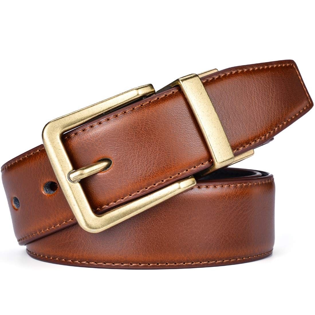 Beltox Men’s Belts 34-36, Antique Gold Buckle With Black/Lt Brown Belt
