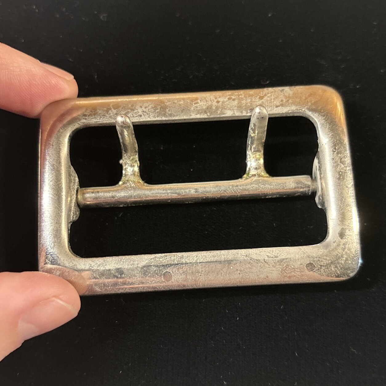 Vintage Solid Brass Chrome Plated 2.25” Double Prong Duty Belt Buckle USA #3