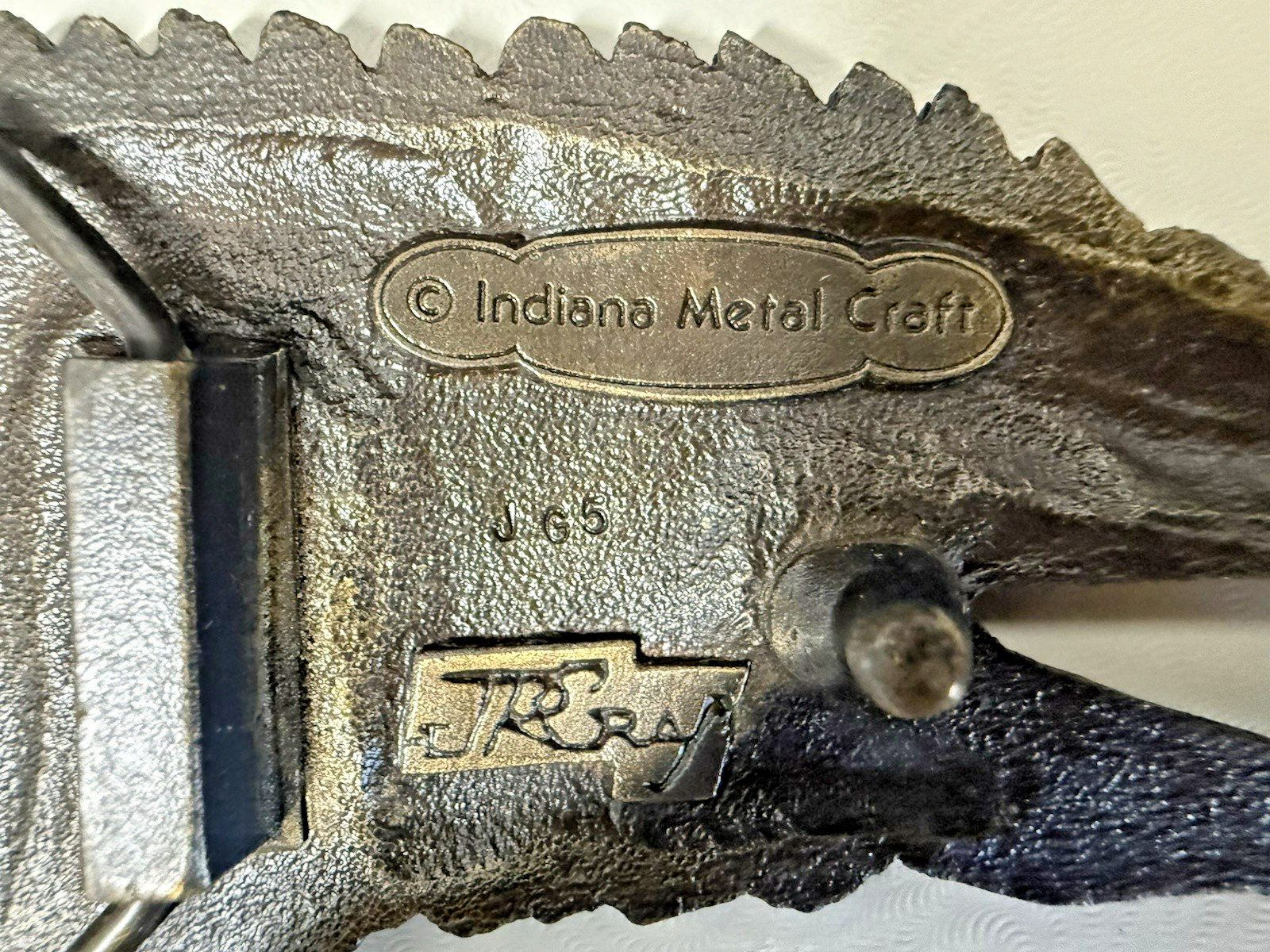 Vintage Indiana Metal Craft Bronze Eagle Head Belt Buckle Signed J R Gray