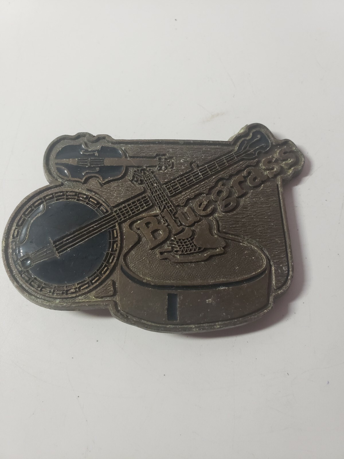 Bluegrass Belt Buckle Bango Guitar Fiddle Detailed 2”x3” Brass
