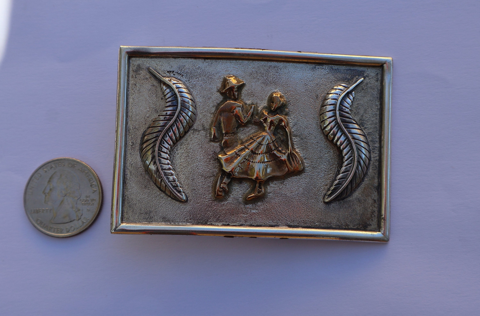 Large Vintage Sterling Square Dancer Belt Buckle 65 grams 3 3/16 X 2 1/8 inches