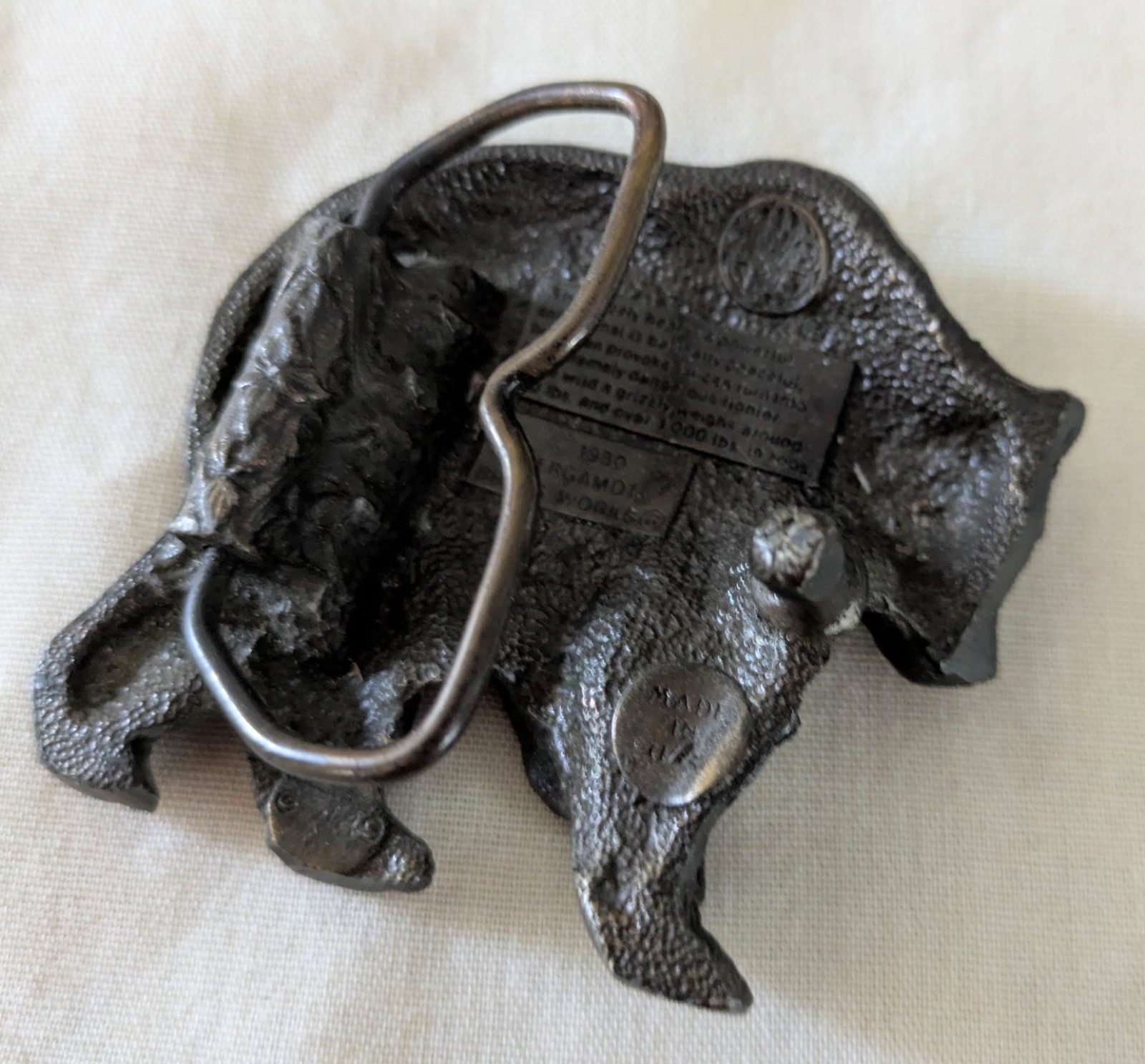 Bergamot Brass Works 1980 Grizzly Bear Brass Belt Buckle Mens Fits 1.5in G149