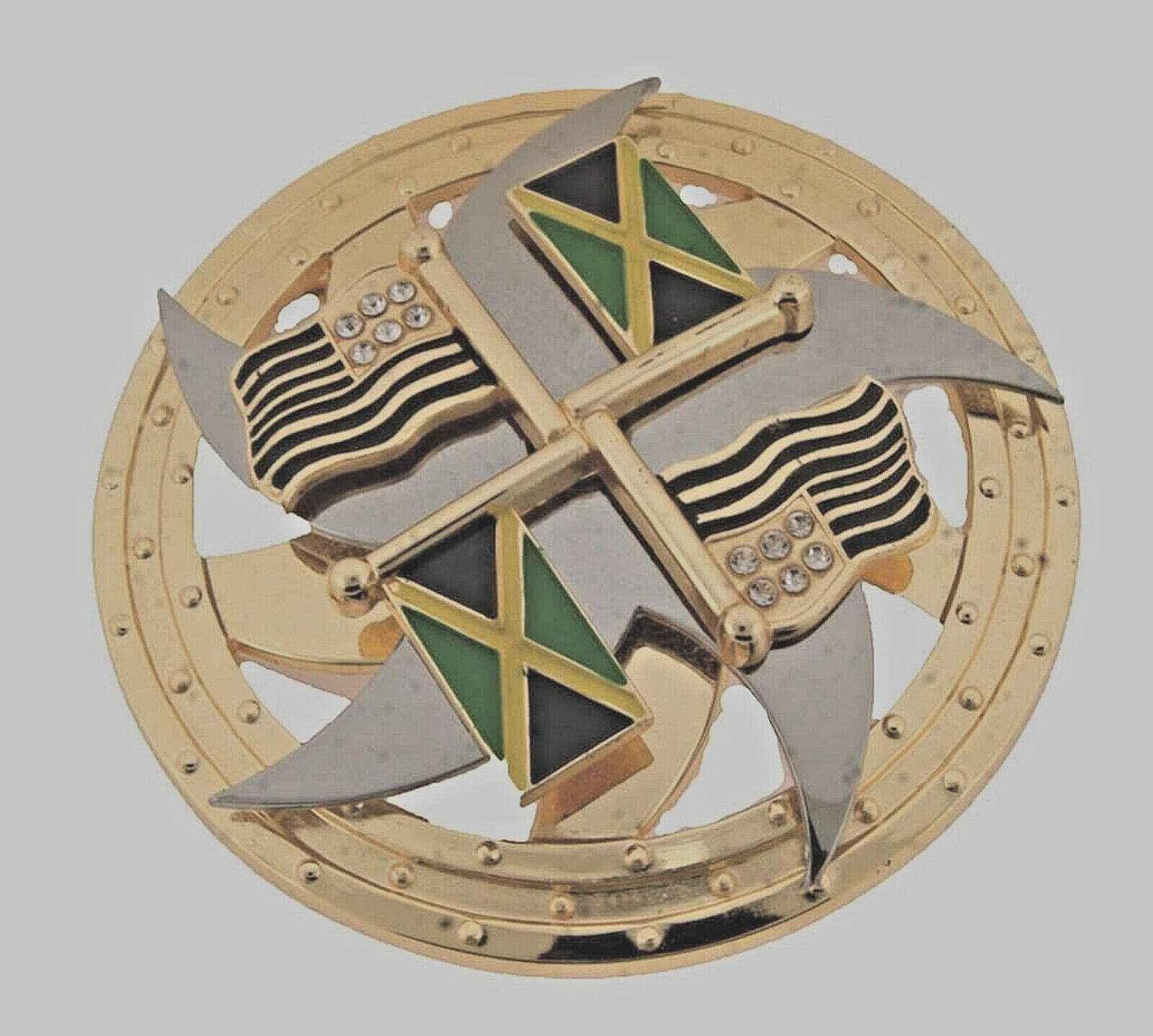 Jamaica & USA Flags Belt Buckle Vintage Green Spinners Reggae Women Men Western