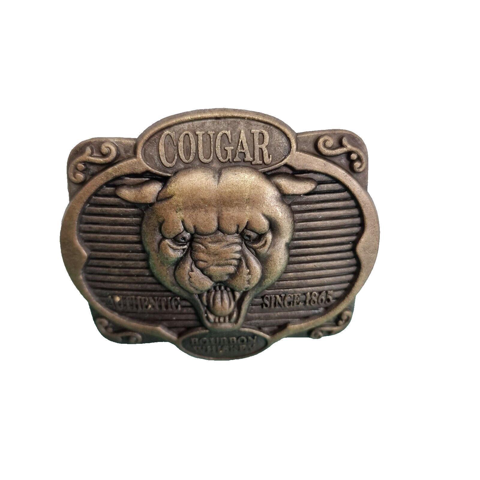 Cougar Bourbon Belt Buckle Whiskey Metal Alcohol Promo Vintage Antique Bronze