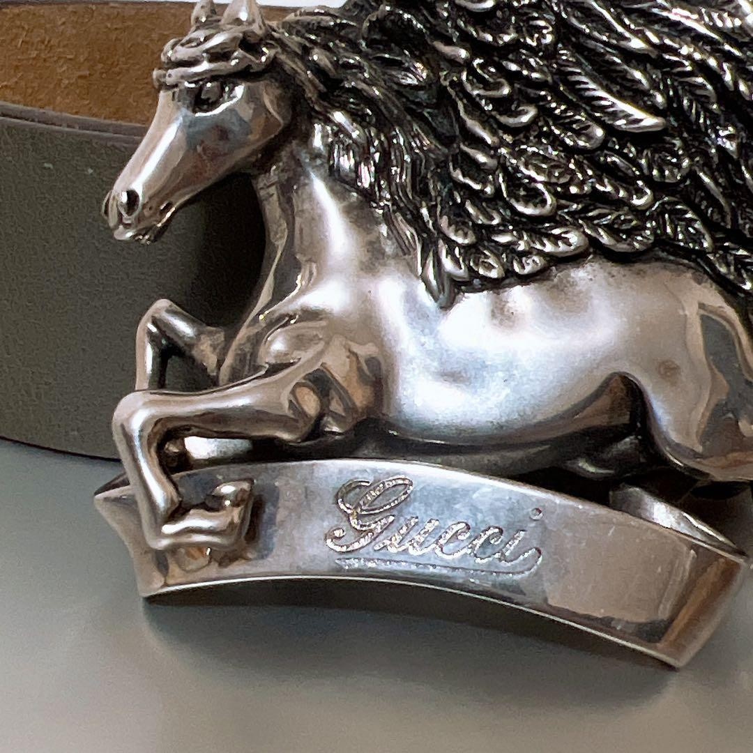 GUCCI Pegasus Buckle Belt Leather Men&rsquo;s fashion Accessories Belt Used From Japan