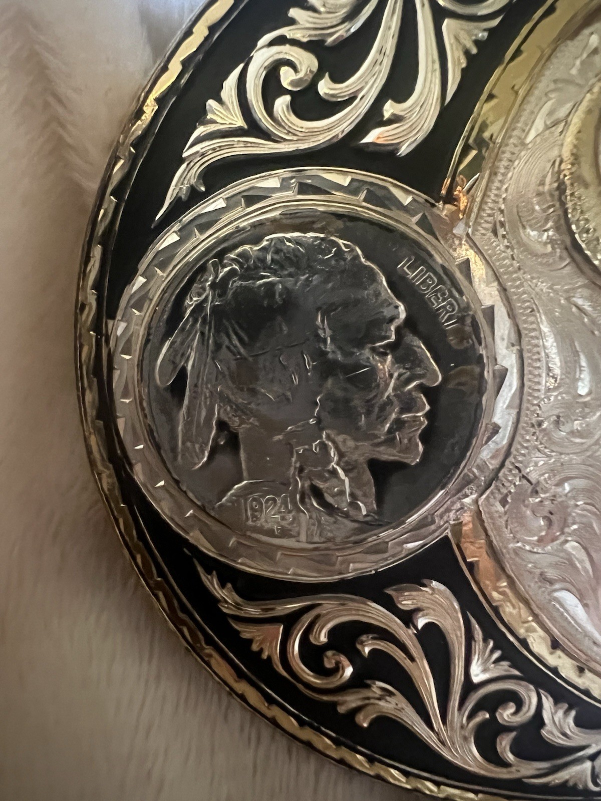 Montana Silversmiths Two-Tone Buffalo Nickel Belt Buckle Steer Head Skull Rodeo