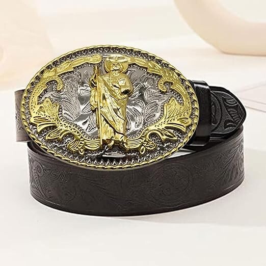 WMG Western St Jude Belt Buckle Gold Silver Saint Jude San Judas Cowboy Buckle