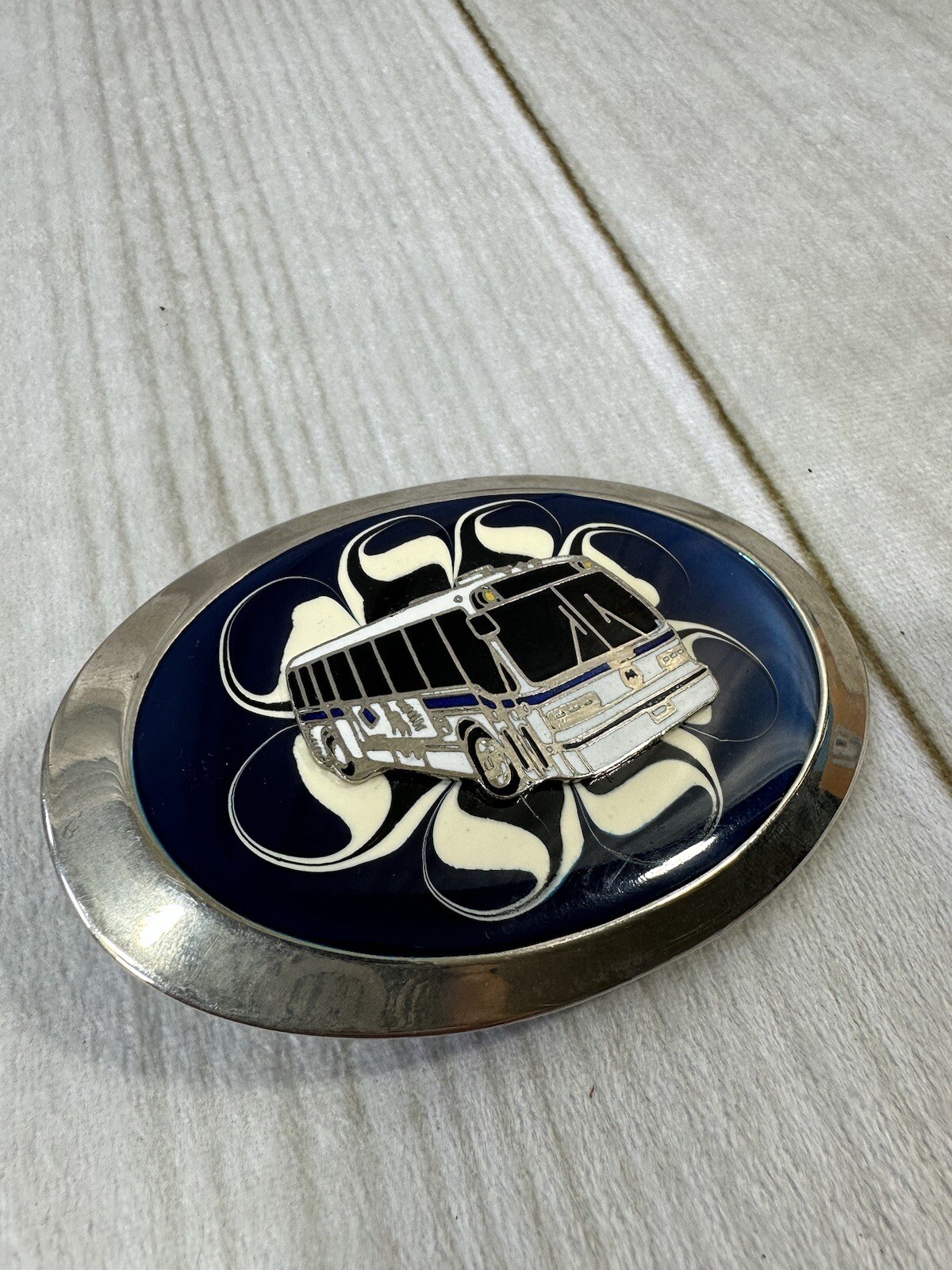 Bus Enamel belt buckle Blue White Transportation Drivers