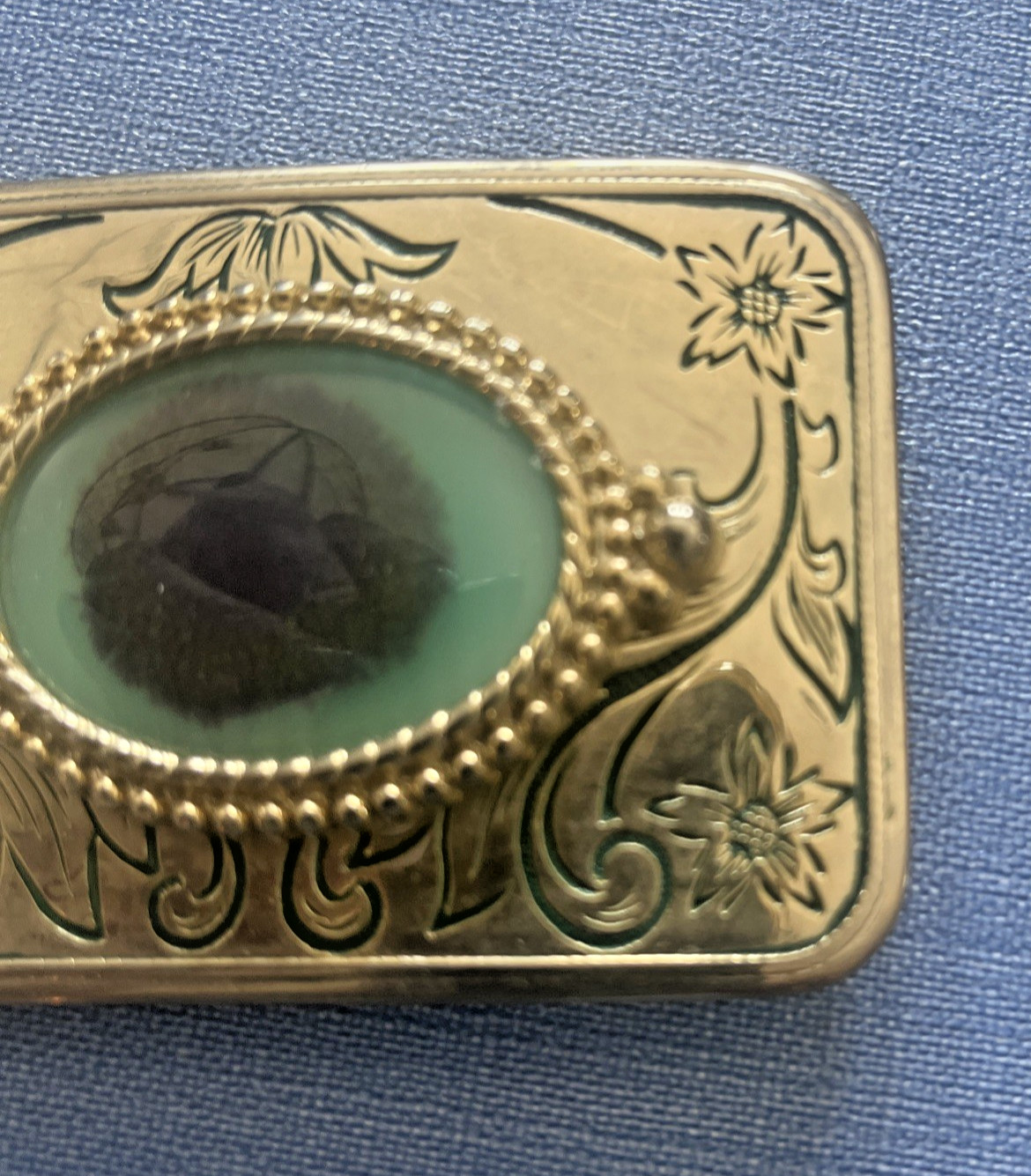 GOLD Western Belt Buckle With Polished Stone