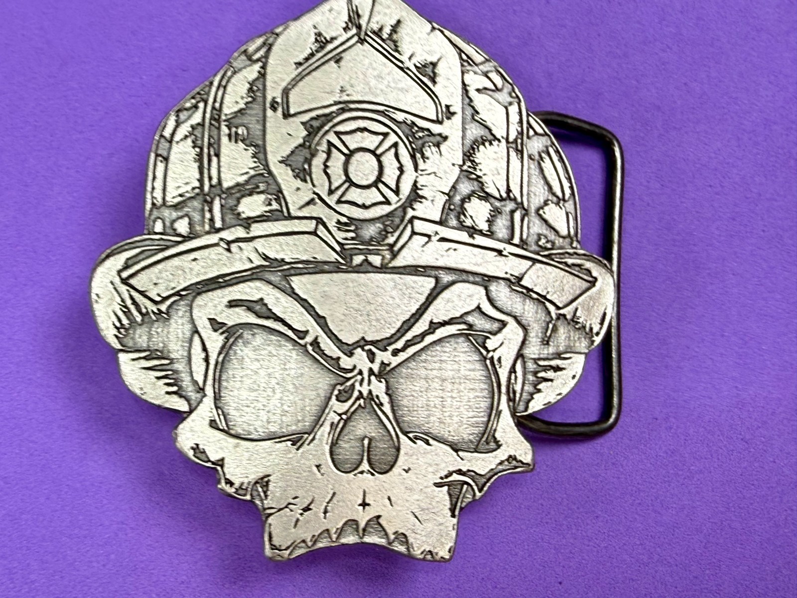 Firefighter Fireman Skull Wearing Helmet Promo Black Helmet Apparel Belt Buckle