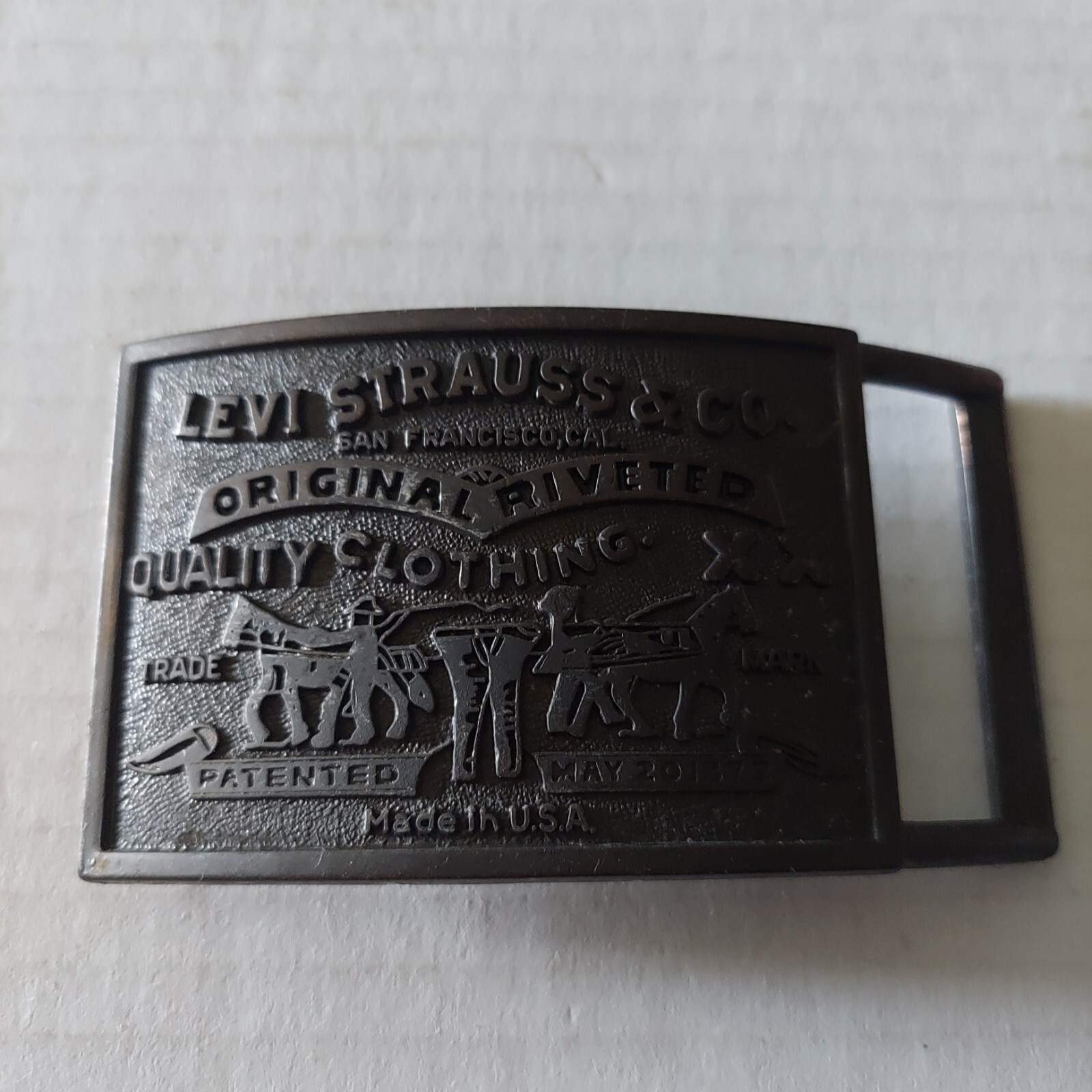 BELT BUCKLE Levi Strauss & Co. Blue Jeans Original Riveted Rectangle Vintage