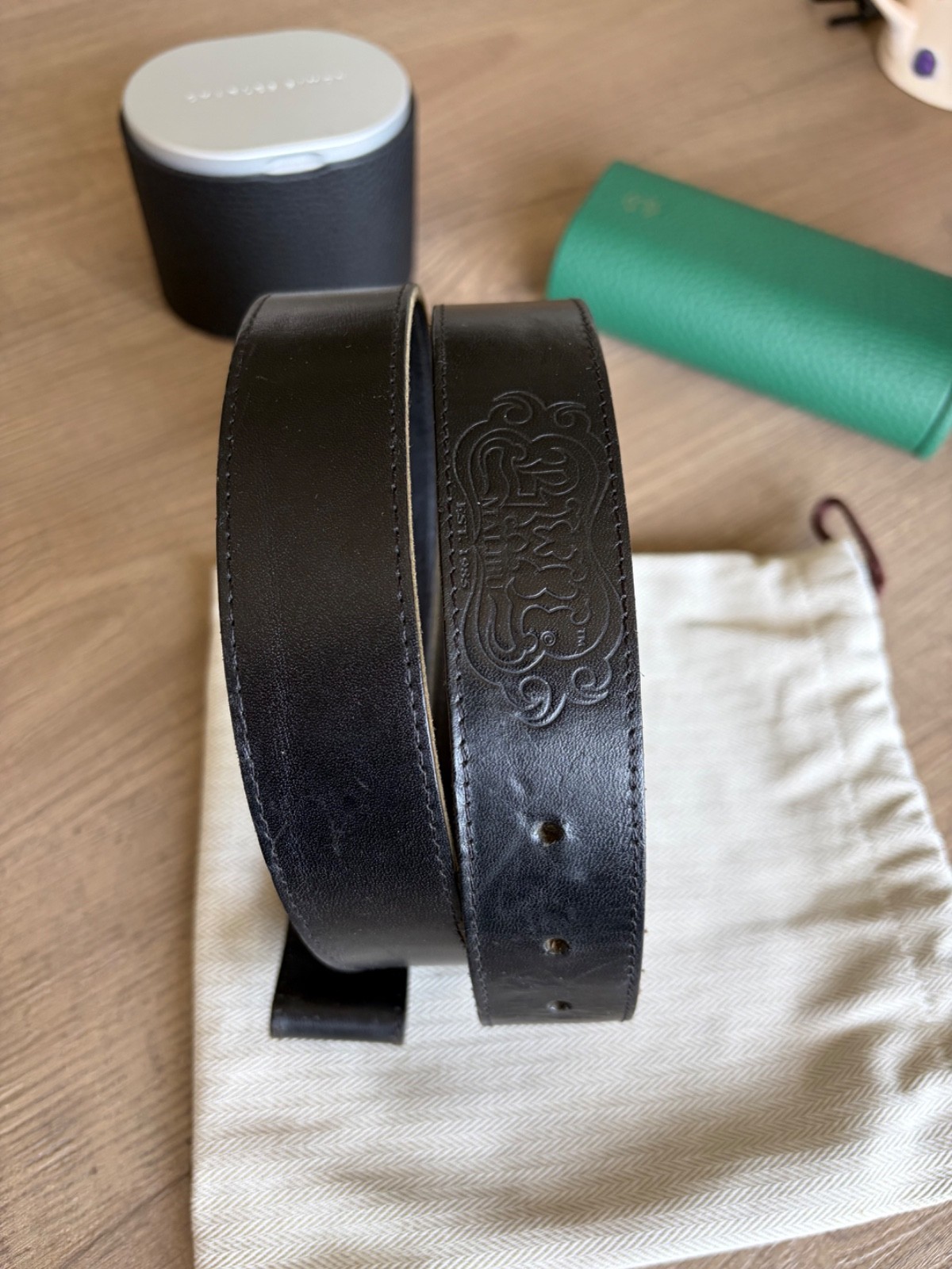 RARE! BWL BILL WALL LEATHER CUSTOM LEATHER BELT W/ STERLING SILVER CROSS SNAP