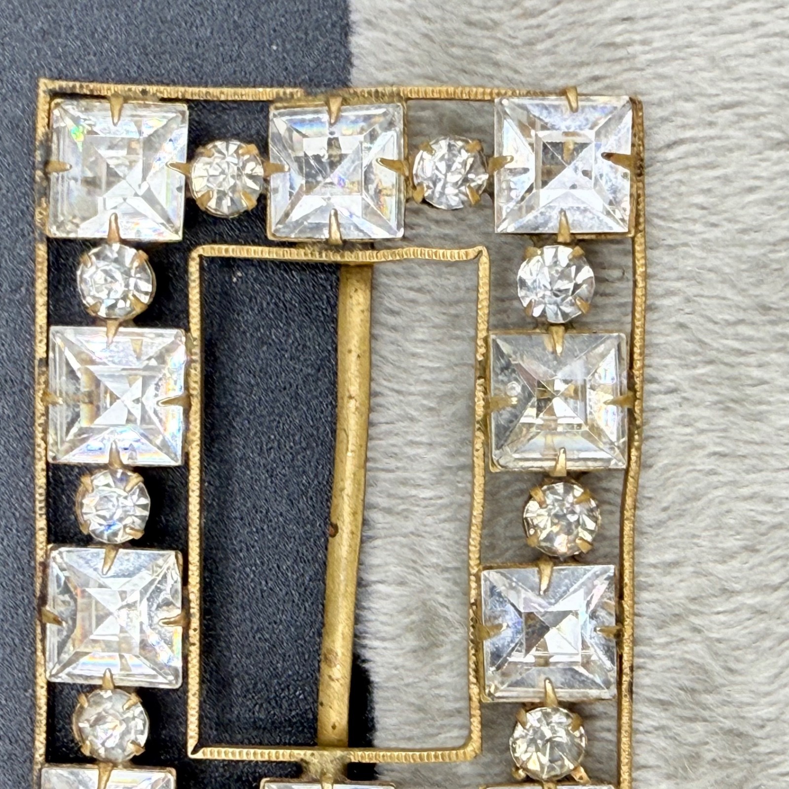 Vintage Czech Buckle Paste Stone Gold Tone