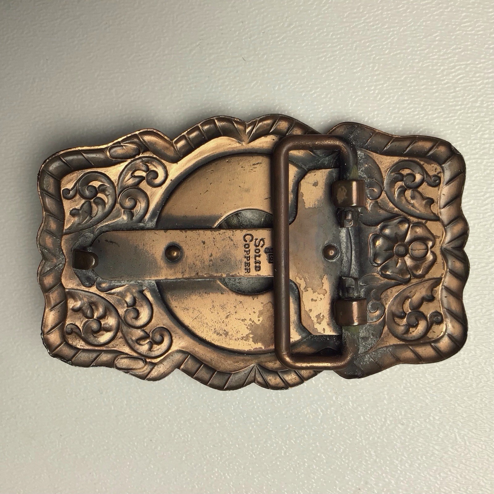 Vintage Belt Buckle Horse Copper Silver Tone Western Horseshoe Ranch Country
