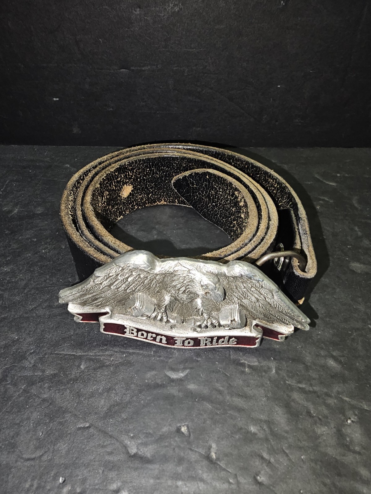 1992 The Great American Belt Buckle Harley-Davidson Born to Ride w/ Leather Belt