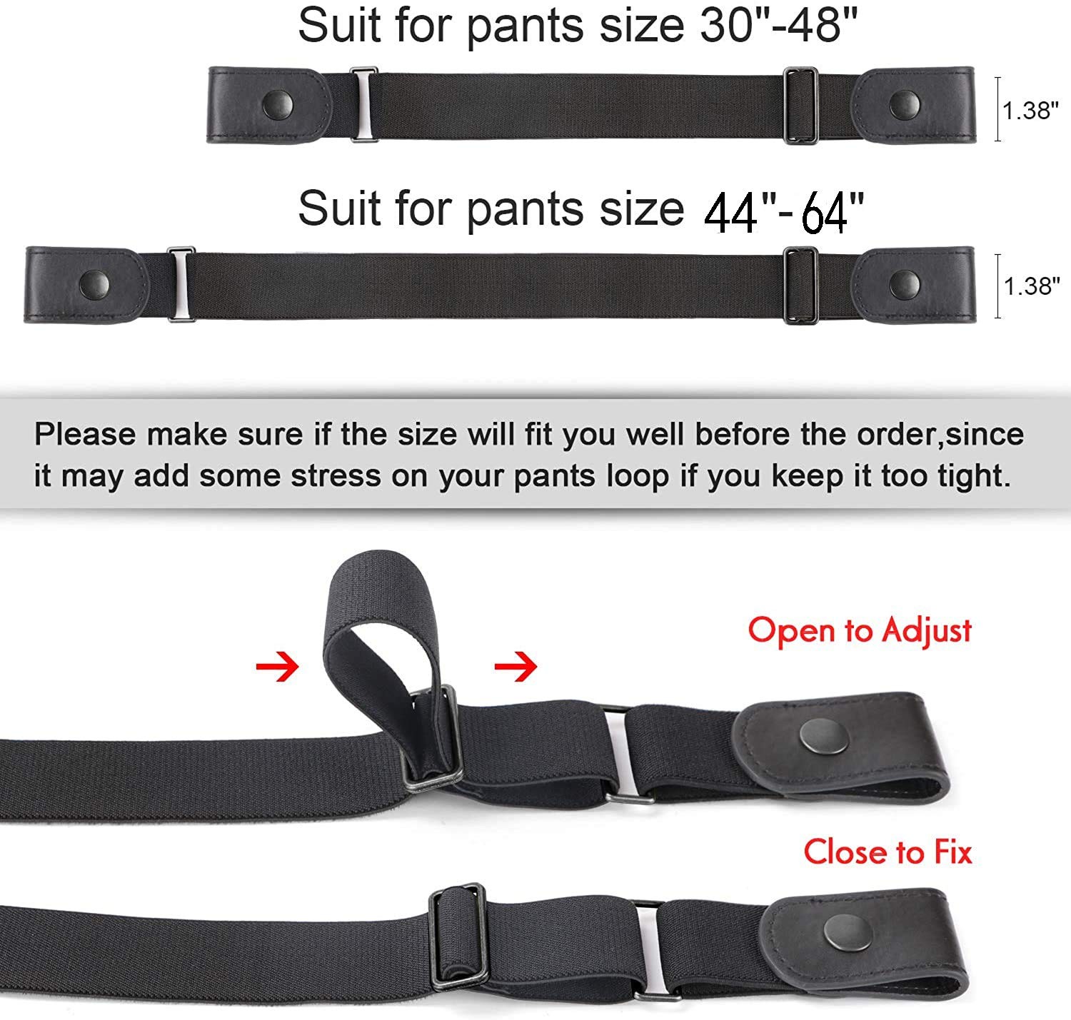 WERFORU No Buckle Show Suit for pants size 30&Prime;-48&Prime;, A-black Gun Color Snap