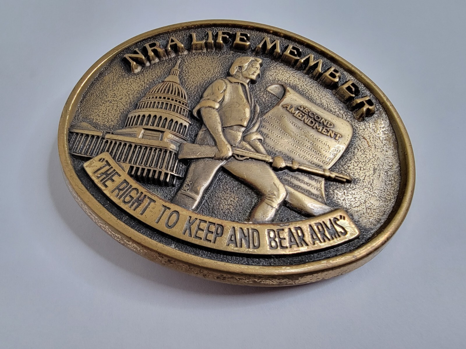 NRA Belt Buckle Large Bronze 2nd Amendment Clasp The Right To Keep And Bear Arms