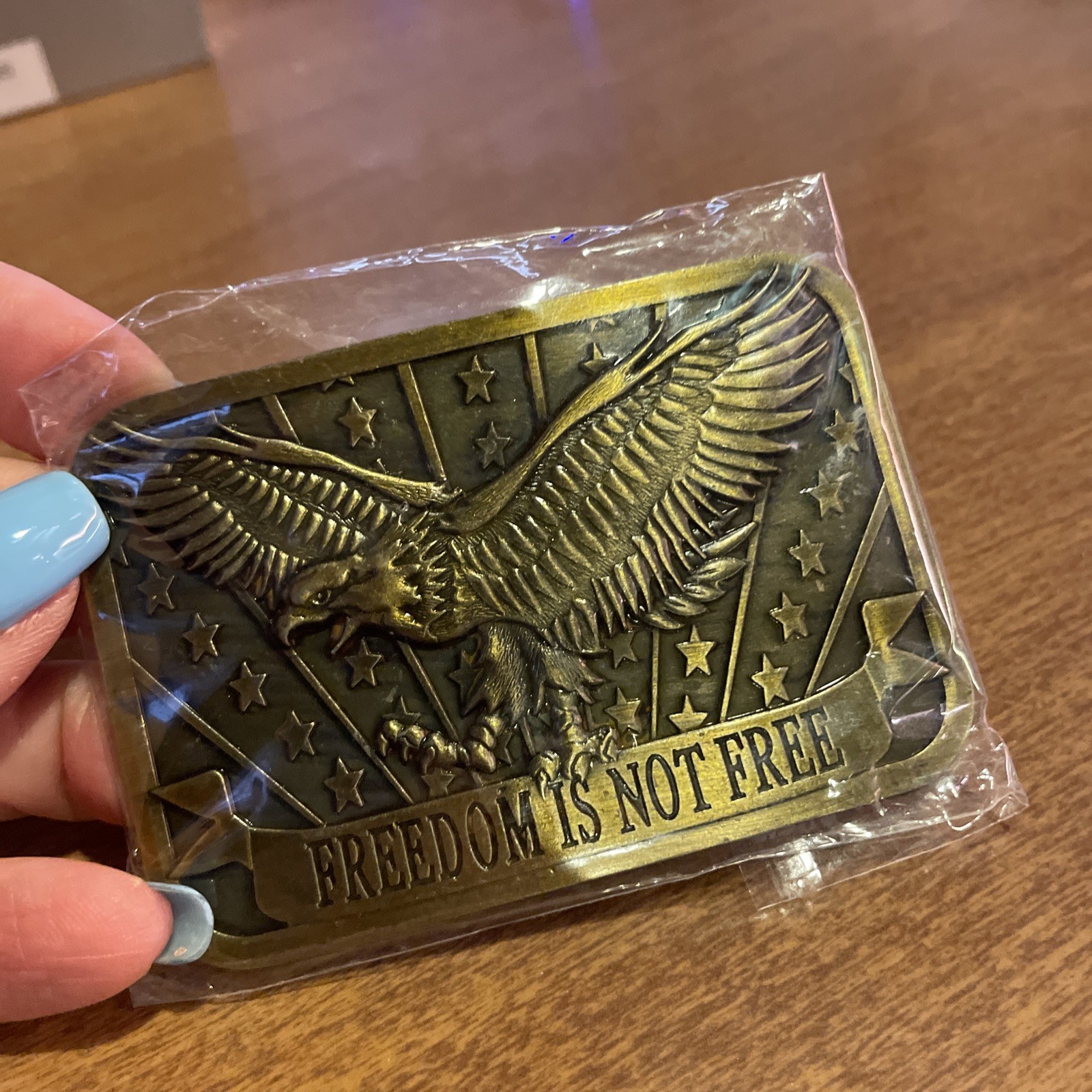 FREEDOM IS NOT FREE Eagle USA Belt Buckle 2×3 Made 2014 Sponsor Brass or Bronze