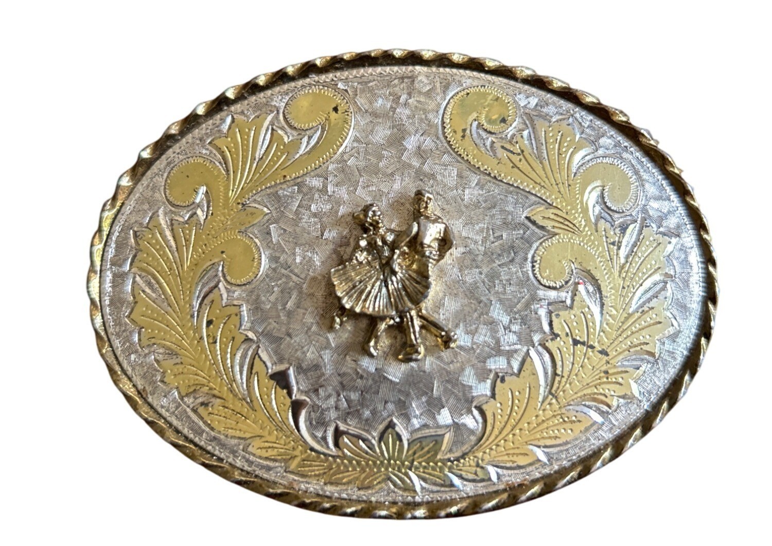 Mens W USA Square-Dancing Western 2-Tone Oval Belt Buckle