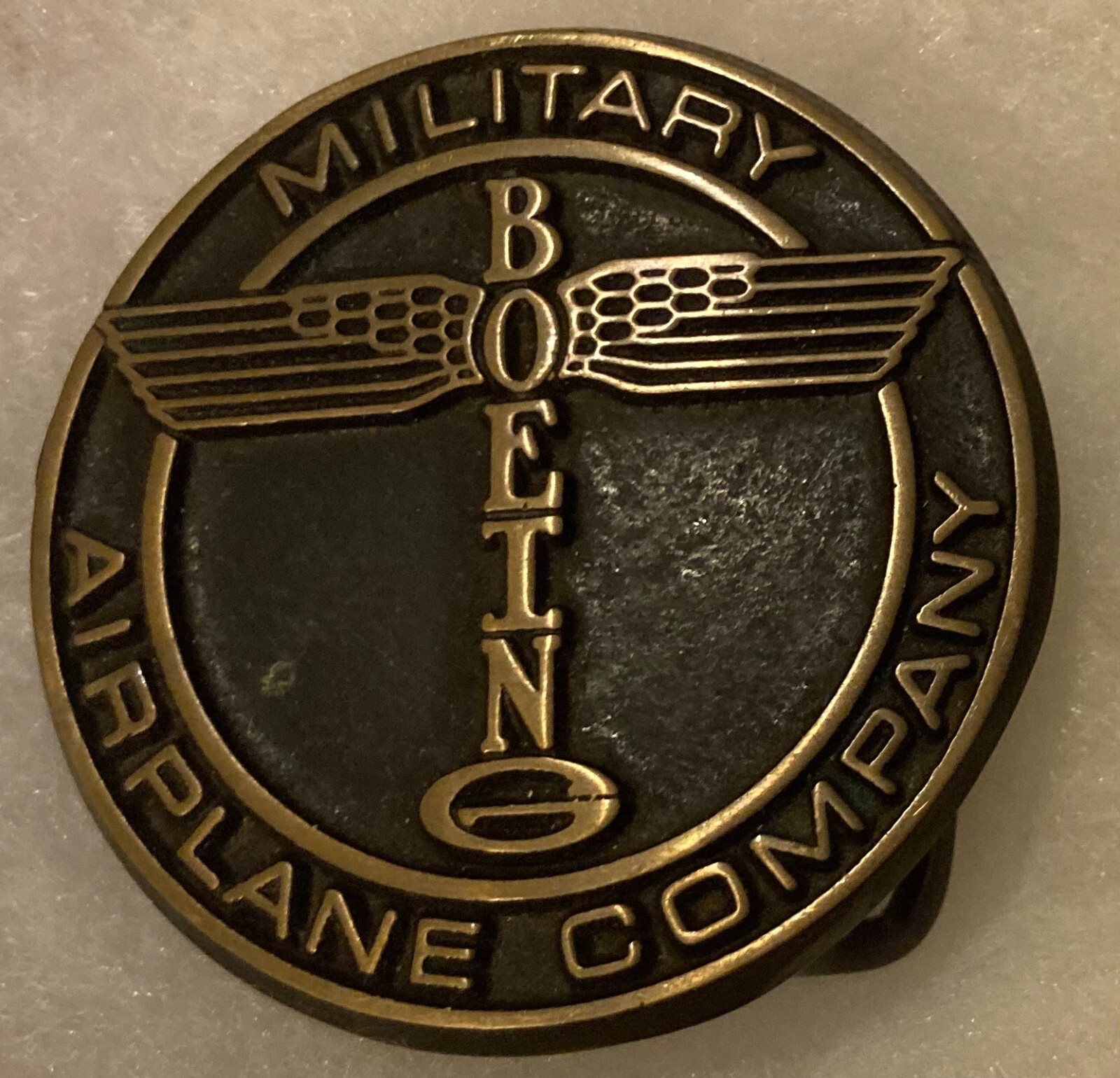Vintage Metal Belt Buckle, Solid Bronze, Boeing, Military Airplane Company, Aero
