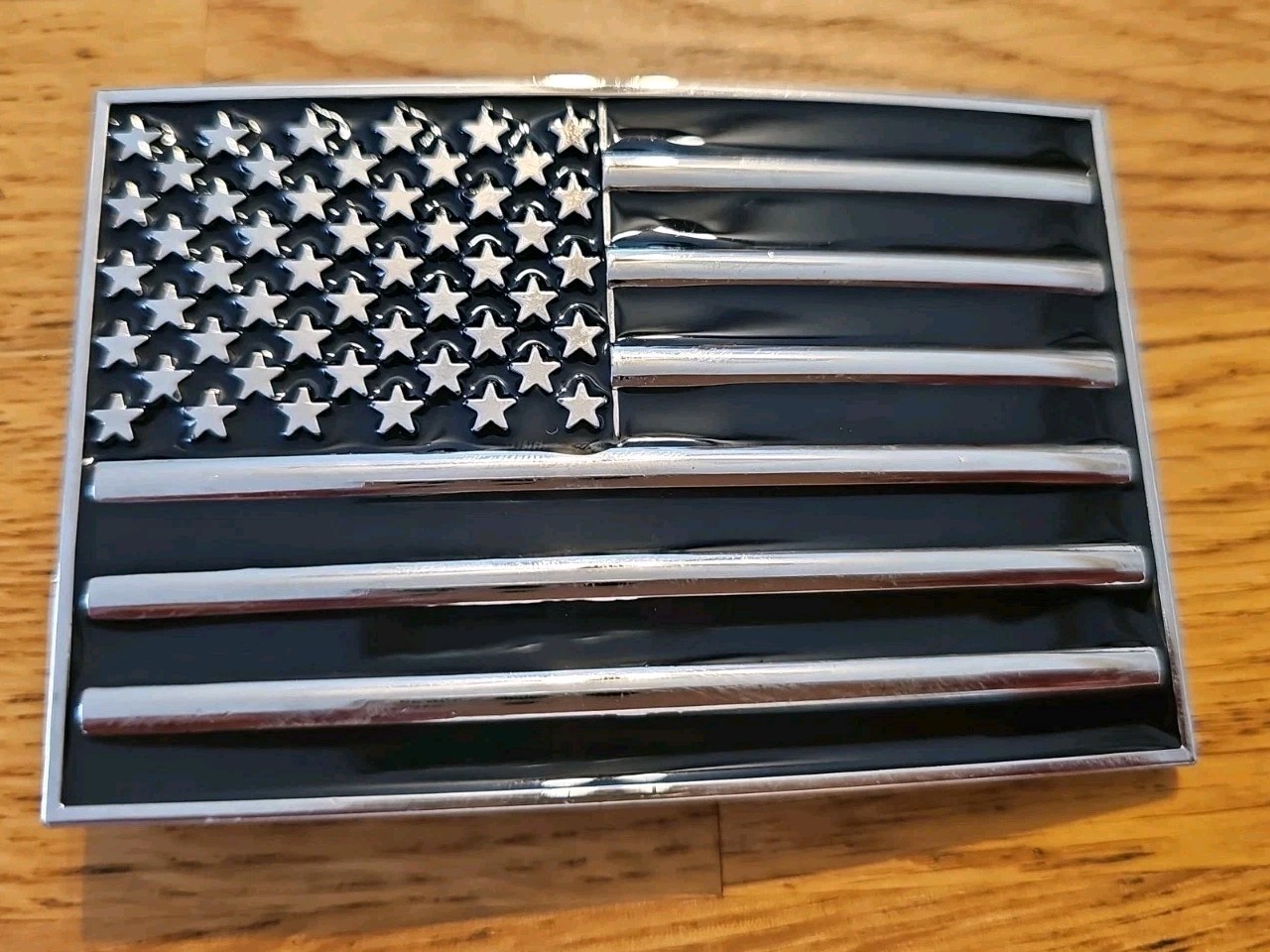 American Flag Metal Belt Buckle US Seller Black Silver Tone Biker Patriotic