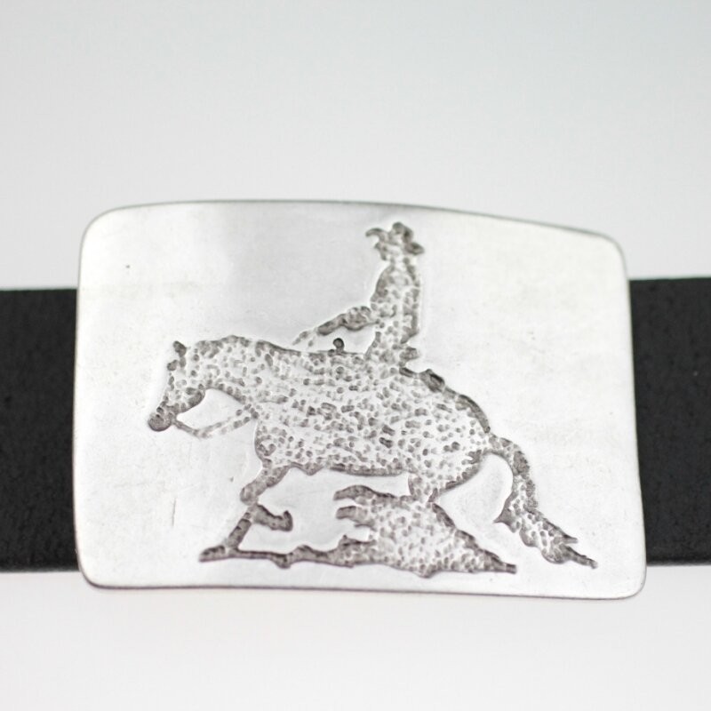 Cowboy Equestrian Rectangle Belt Buckle in Antique Silver, Rustic Western Buckle