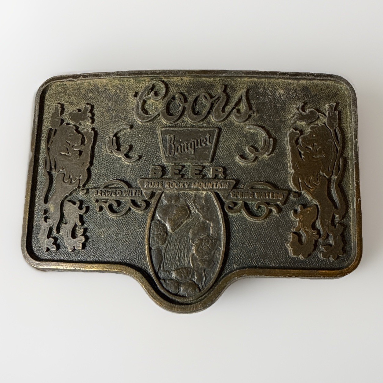 Vintage Coors Banquet Beer Belt Buckle Bottle Opener Made In USA 3.5” X 2.5”