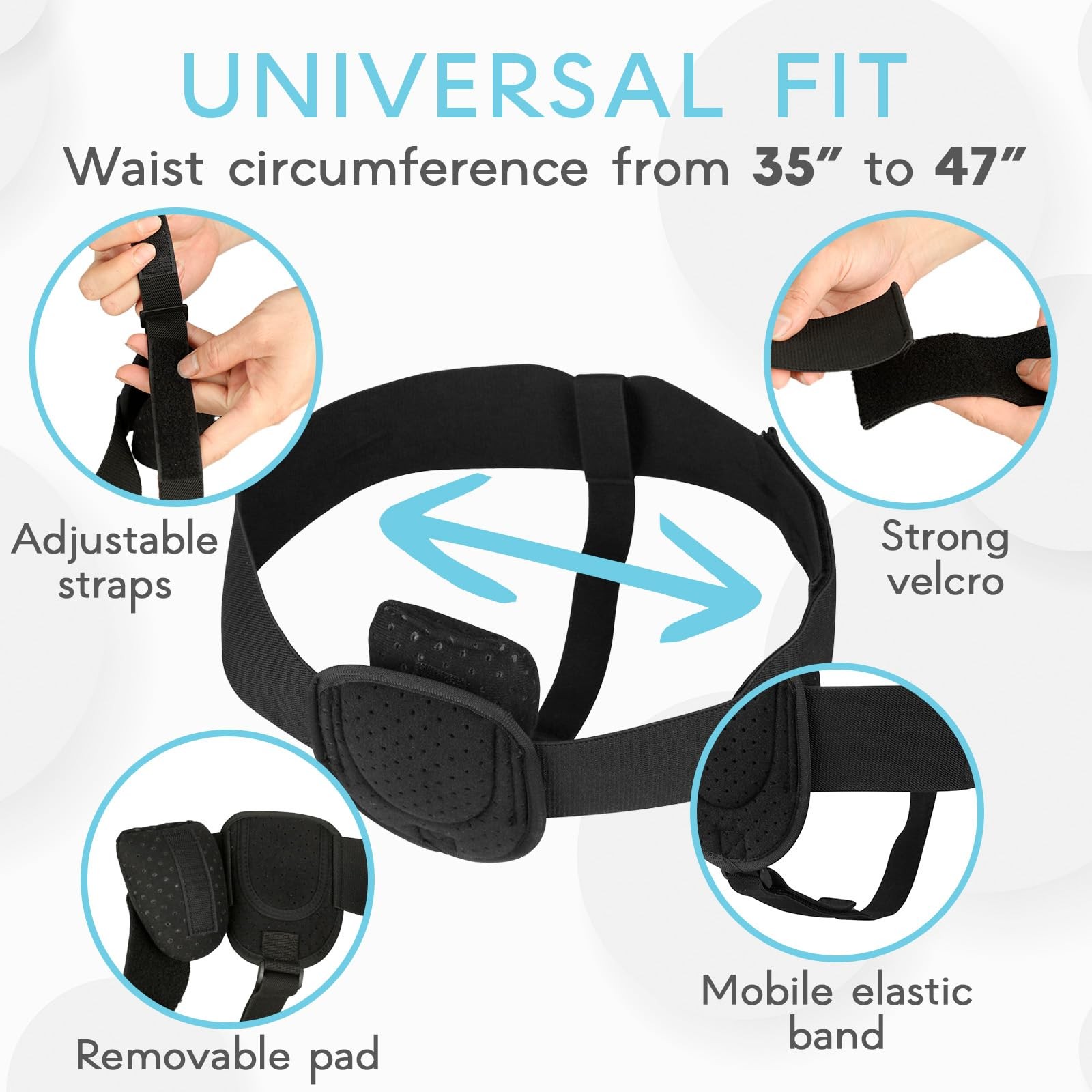 Adamson H2: Hernia Belts for Men – Adjustable 90-120cm, Charoal Black