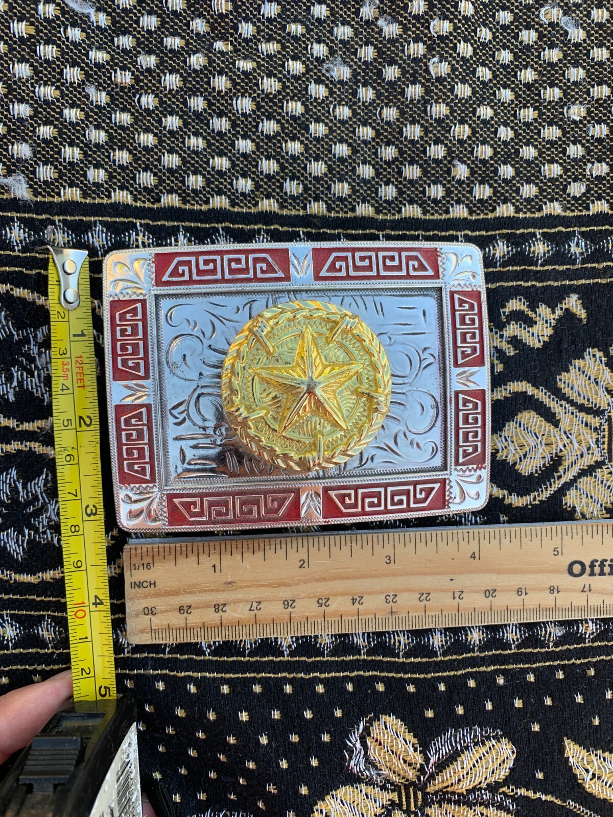 Western Buckle Gold Red Silver Texas Lone Star Cowboy 2 » Buckle Hebilla Vaquero