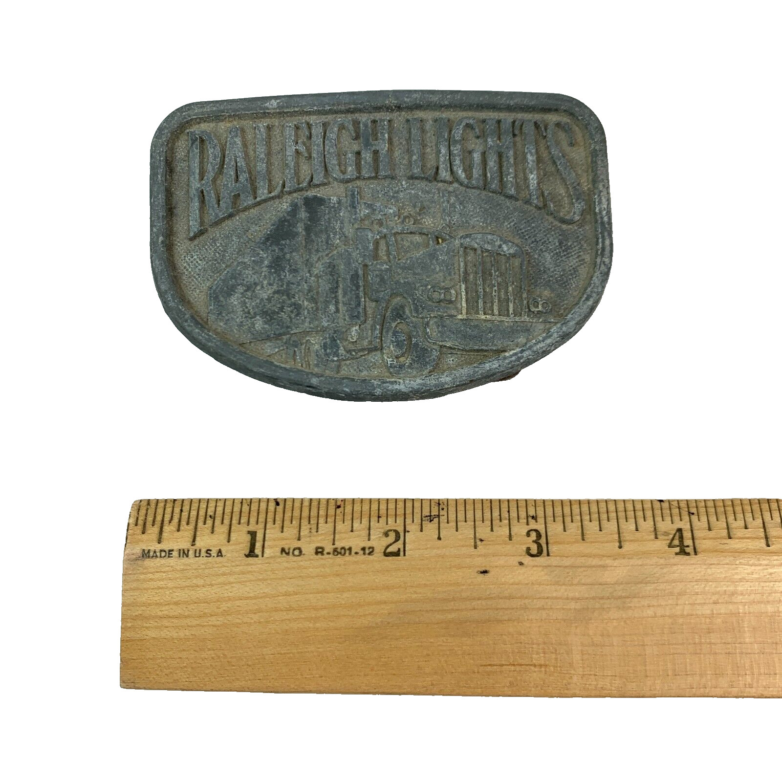Vintage Raleigh Lights Big Rig Semi Truck Tobacciana Metal Belt Buckle