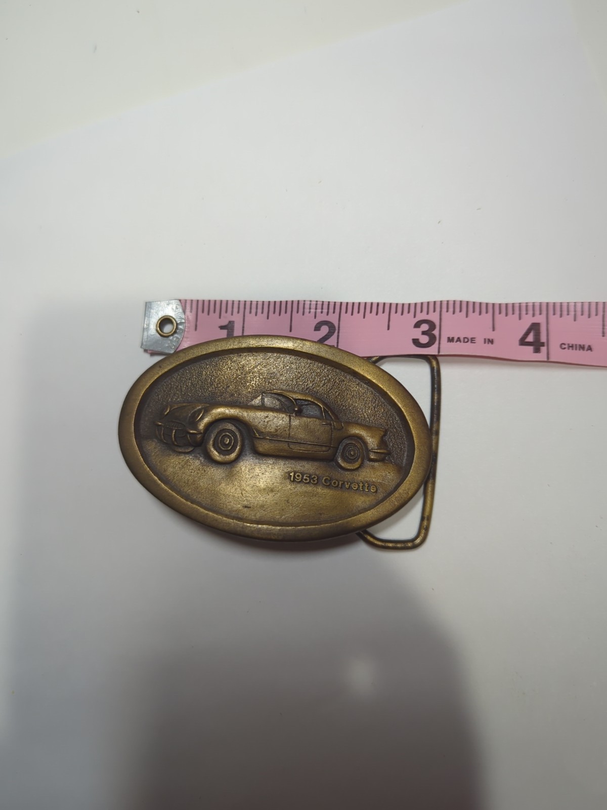 vintage 1953 CORVETTE belt buckle SOLID BRASS chevy 1970s western Automotive Car