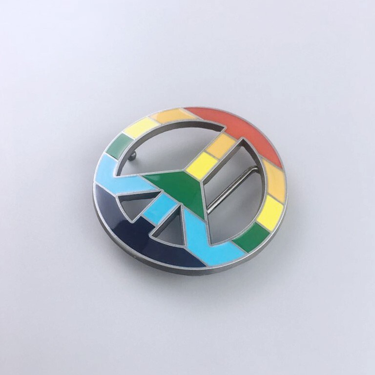 Vintage Style Peace Sign Rainbow Flag Belt Buckle Boucle de Ceinture