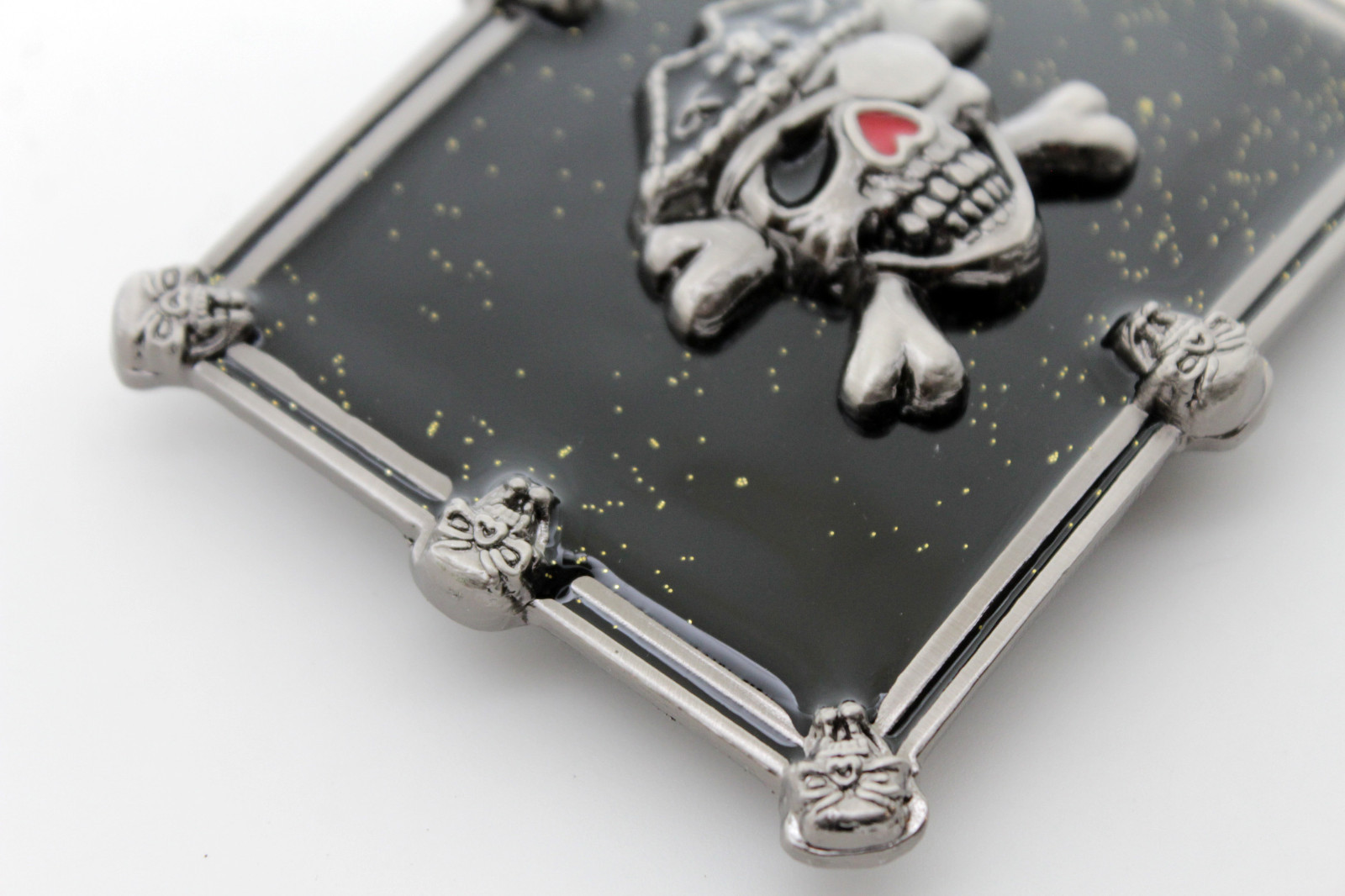 Men Women Fashion Buckle Silver Skull Skeleton Black Pirate Gothic Bones Square