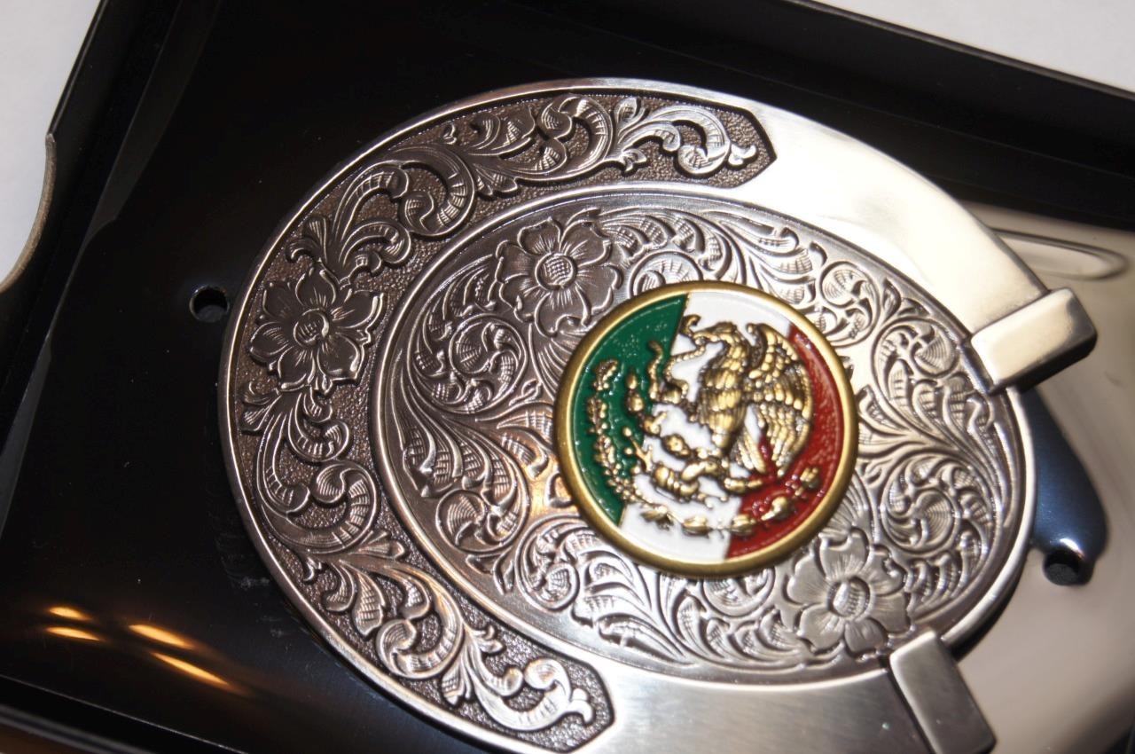 Ariat Western Belt Buckle Logo Mexican Flag Horseshoe Silver tone A37021