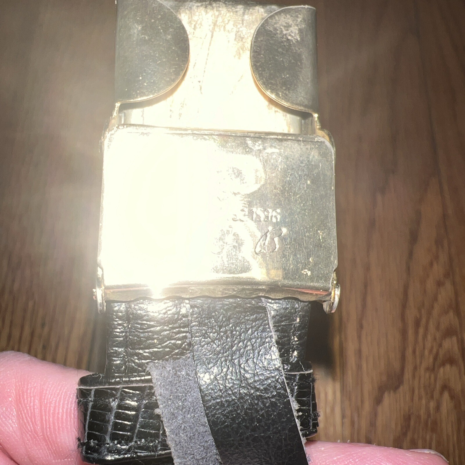 L.F.B. Black Lizard Skin Belt Self Locking Buckle Vintage 42”
