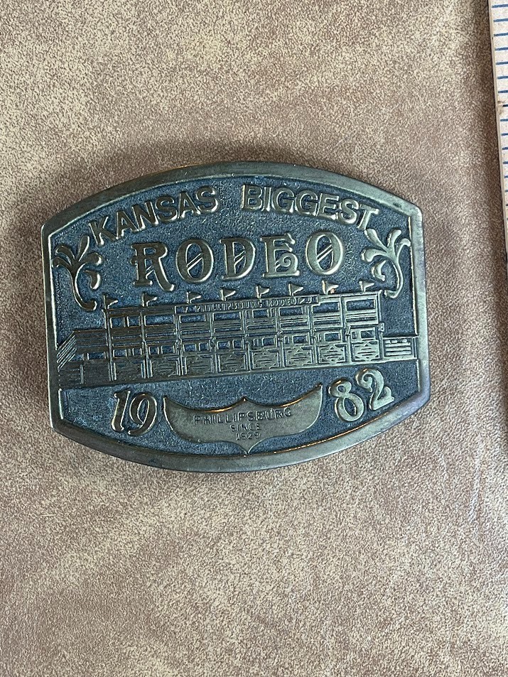 1982 Kansas&rsquo; Biggest Rodeo Phillipsburg Kansas Brass Belt Buckle Sample