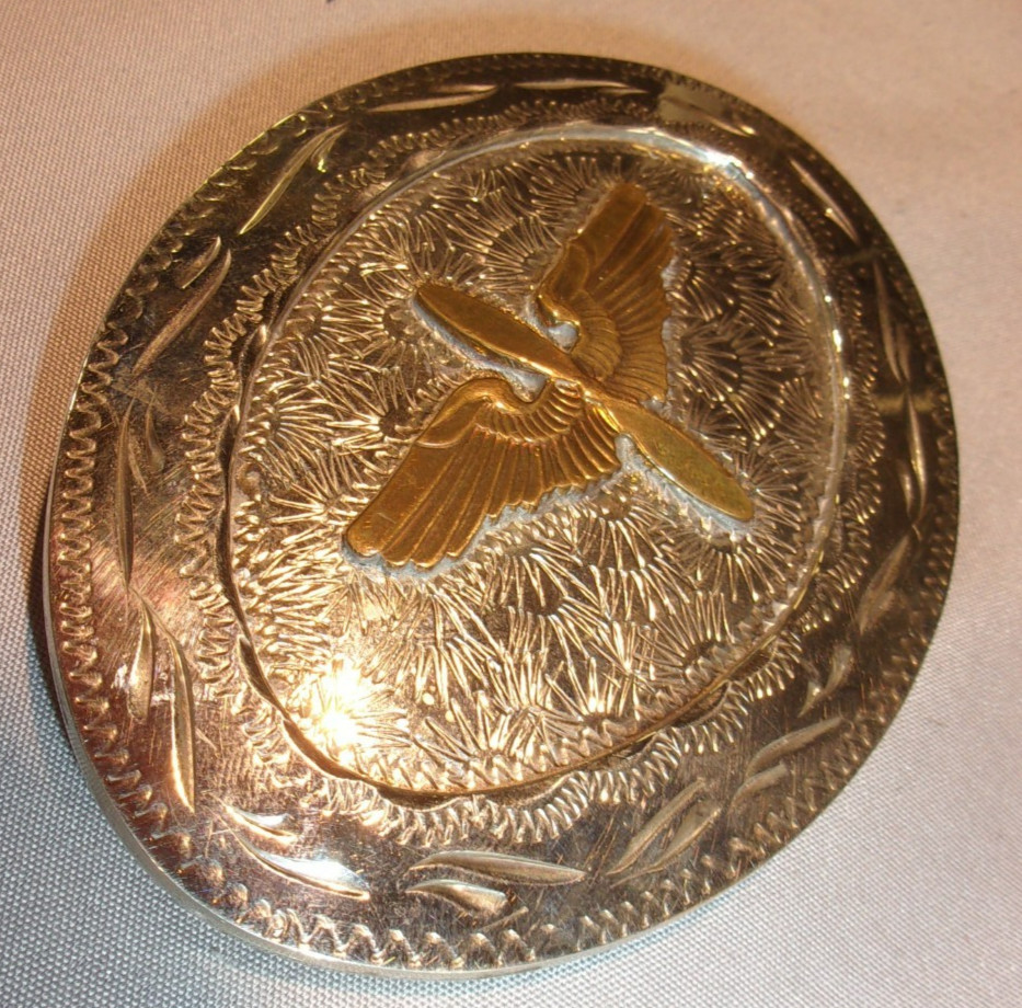 1942 U.S. ARMY AIR CORPS FORCE AVIATION WING PROPELLOR SILVER & GOLD BELT BUCKLE