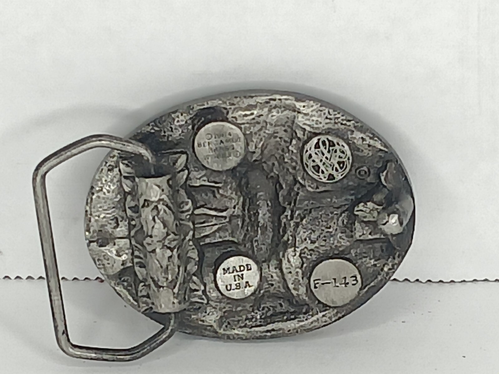 VTG 1984 Belt Buckle Bergamot Brass Works Pewter Buck Deer Hunting Nature Scene