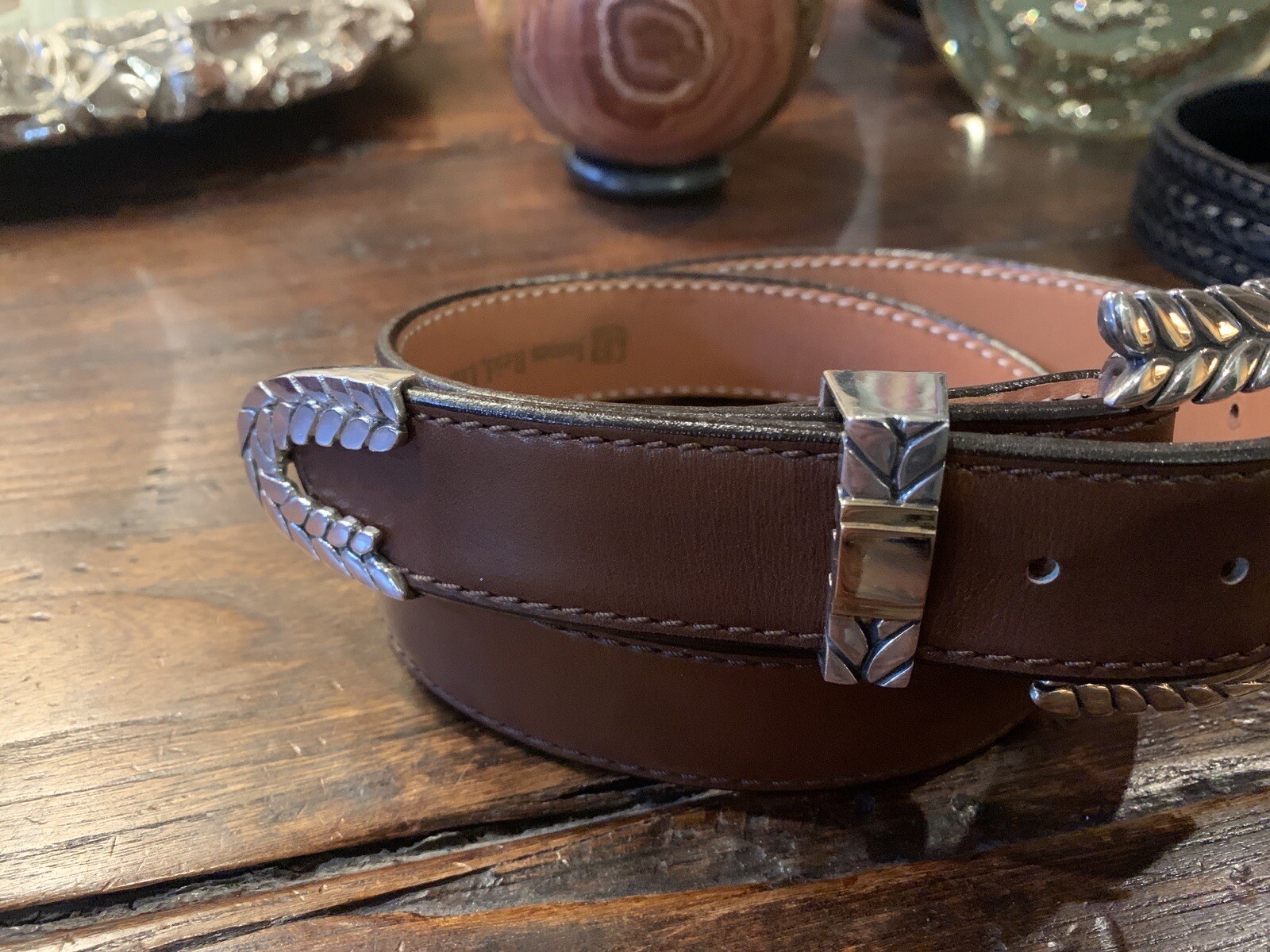 Arnold Goldstein Sterling Silver Belt Buckle 14K Gld 30-32-1.25”🐂✅JR Belt
