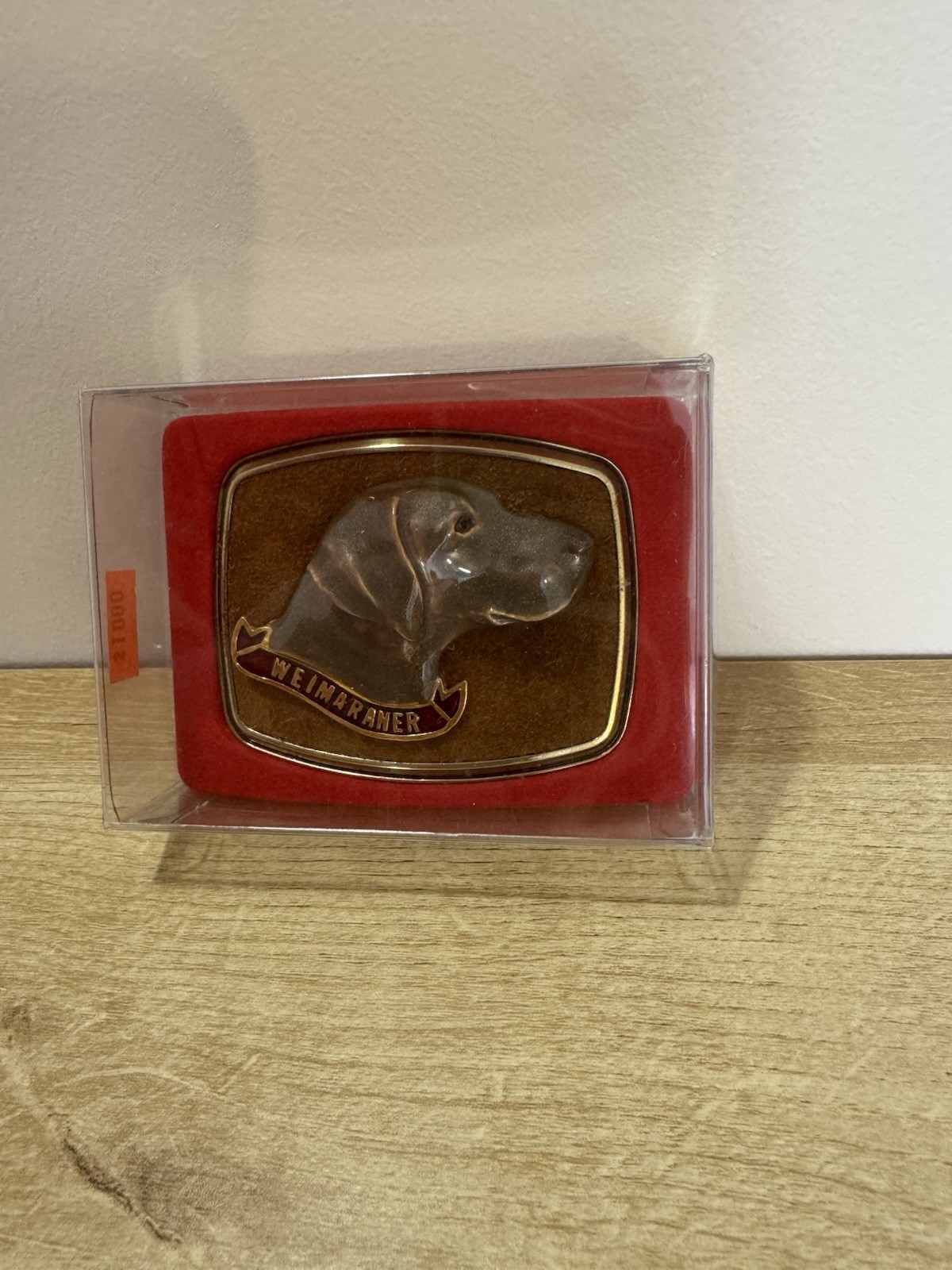 Vintage Raintree 1979 Suede Leather Weimaraner Dog Belt Buckle Brass New In Box