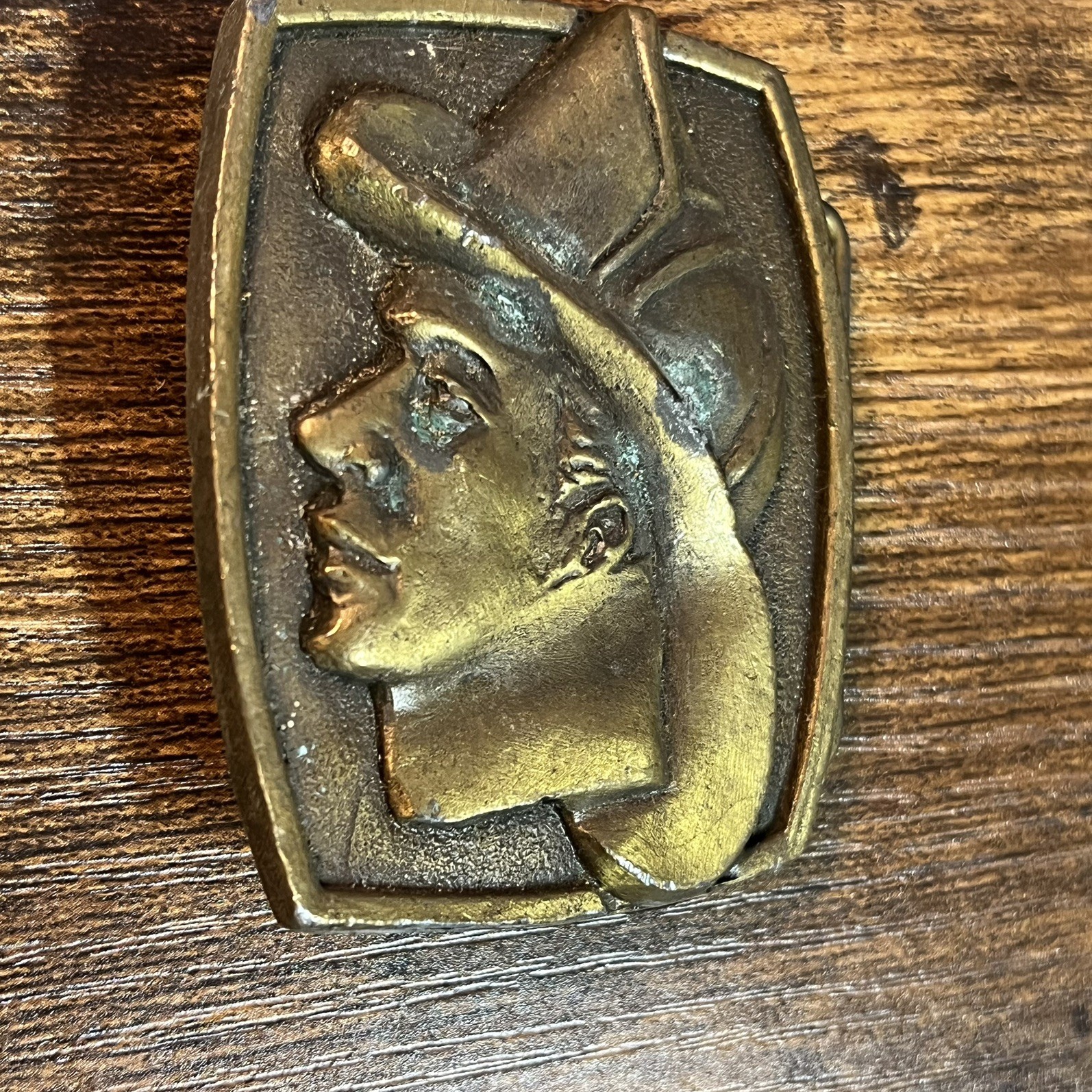 Vintage Firefighter Profile Brass Tone Belt Buckle 3D Relief First Responder B20