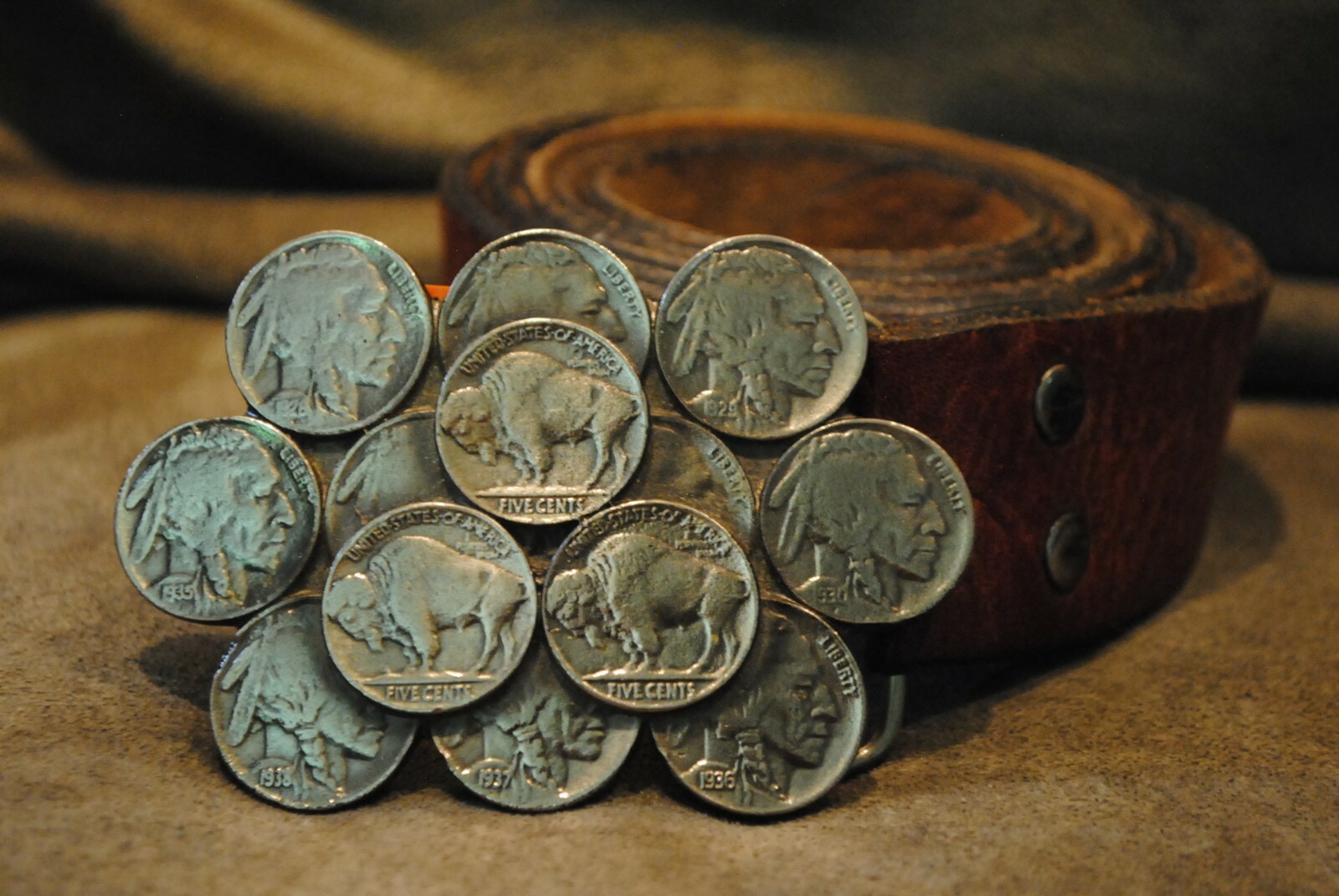 Buffalo Nickle Belt Buckle with Leather Belt