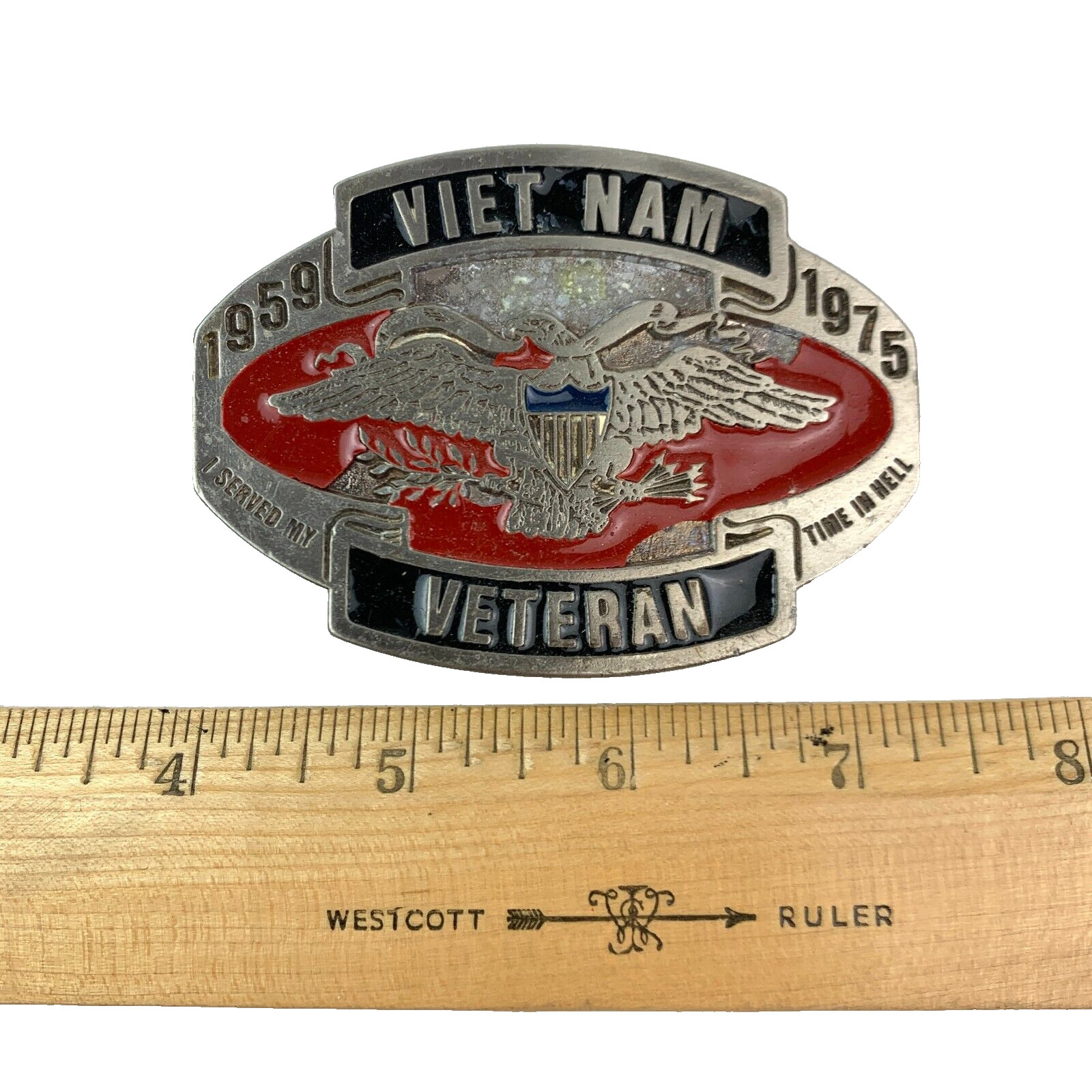 Vintage 1959 1975 Vietnam Veteran I Served My Time In Hell 3D Metal Belt Buckle