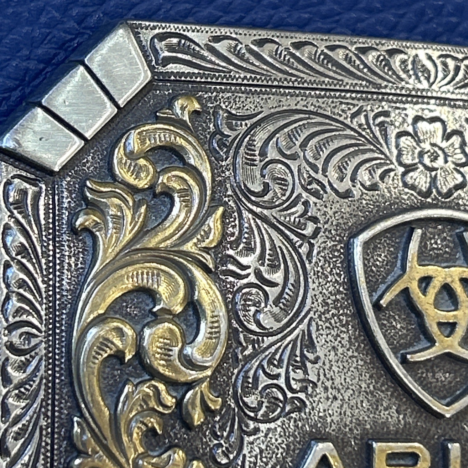 Ariat Logo Western Belt Buckle Floral Silver & Gold tone