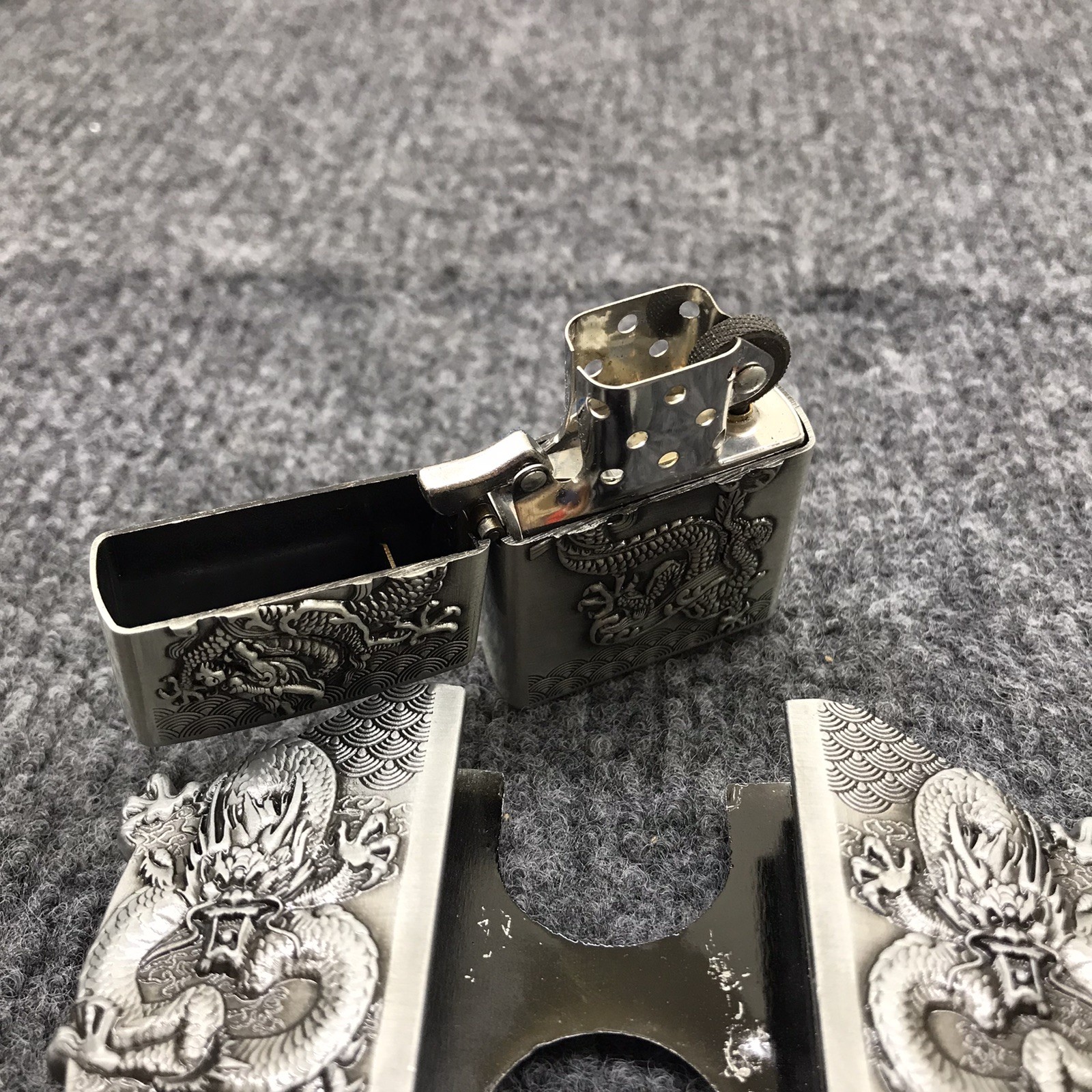 Antique Brushed Dragon Belt Buckle with Lighter, Stock in US