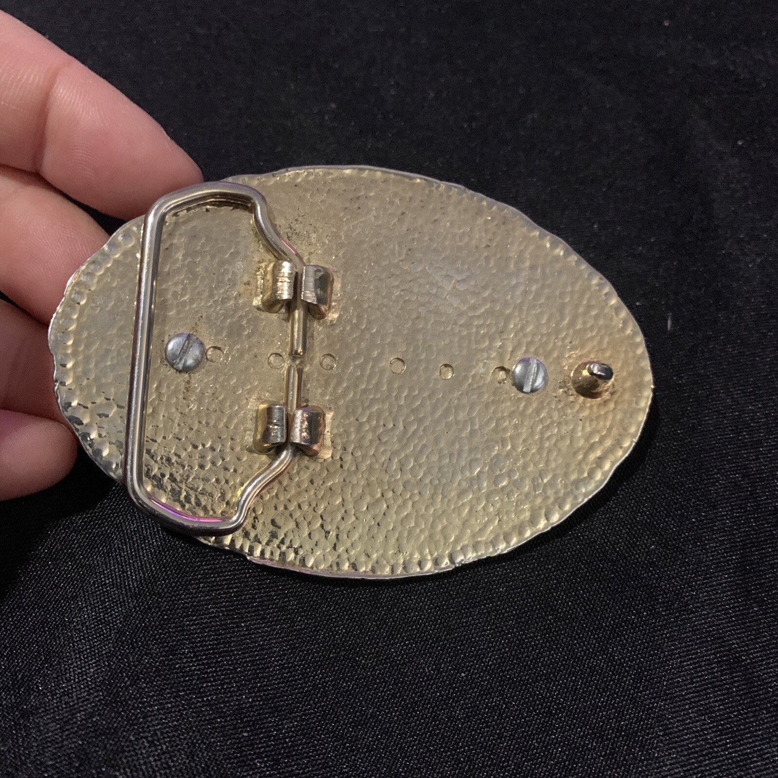 VTG Western Belt Buckle Floral Leaf Oval Stone