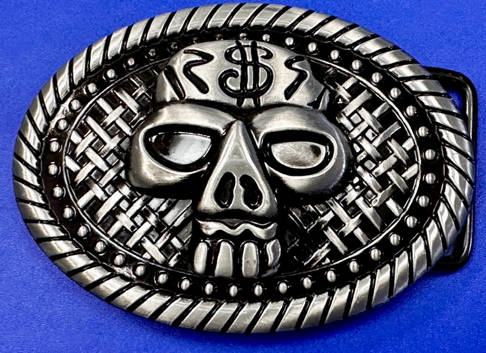 Skull Head $ Dollar Sign Black Silver Color Money Bags NOS Belt Buckle